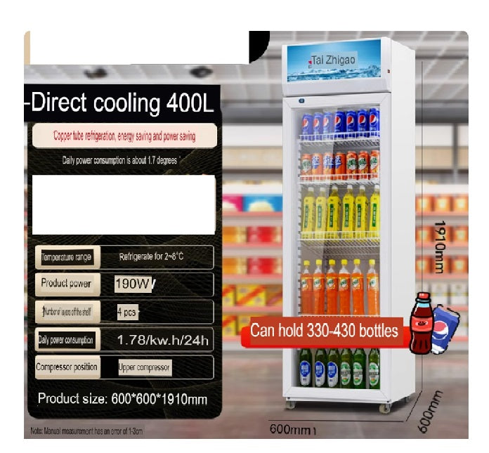 Chigo LSC400SL Commercial Beverage Chiller - 400L Capacity (330-430 Bottles) - Energy Efficient Glass Door Showcase for Restaurants, Bars, and Convenience Stores