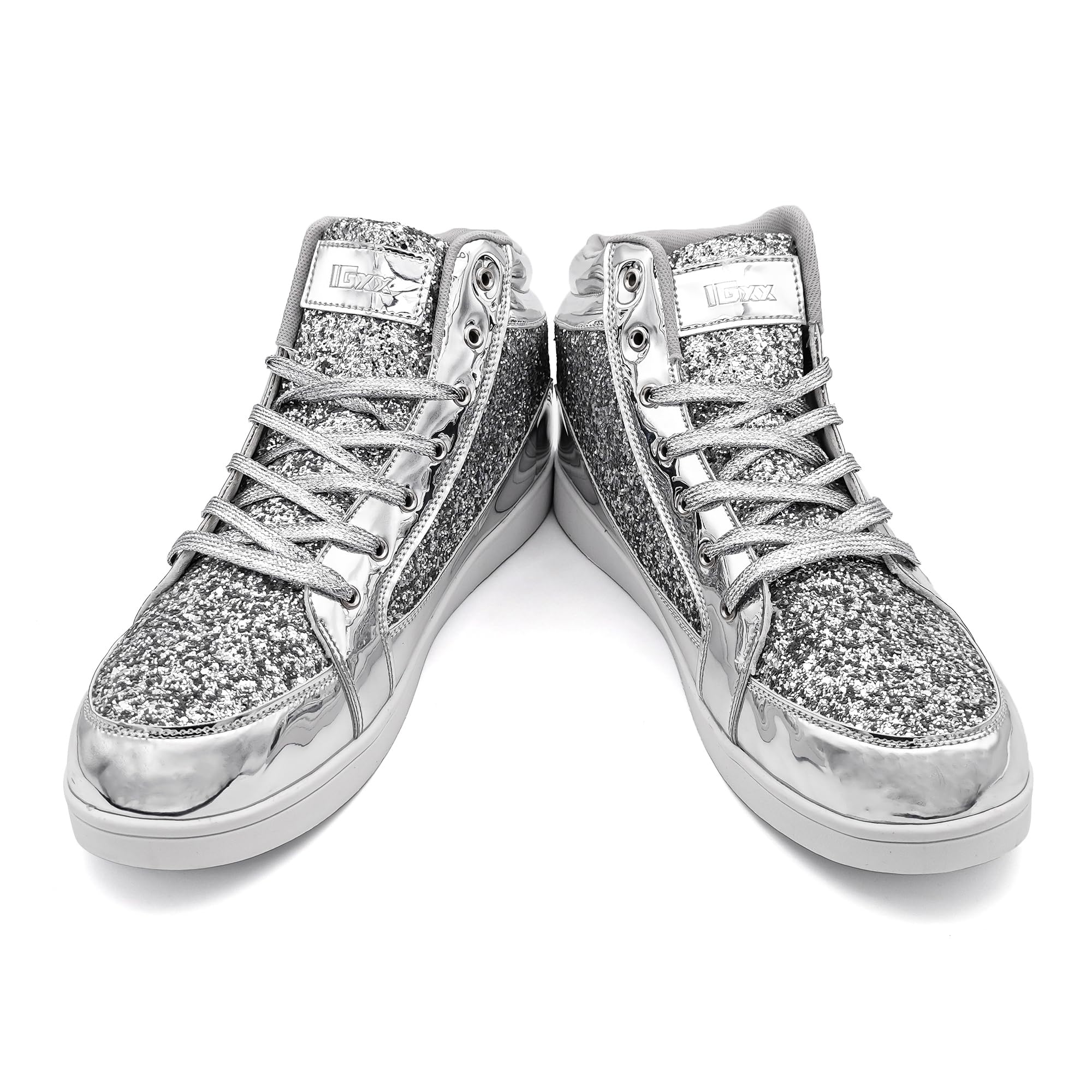 IGxx Men's Fashion High Top Glitter Sneakers - Sparkly Sequin Casual Shoes for Men - Perfect for Parties, Nightlife & Special Occasions