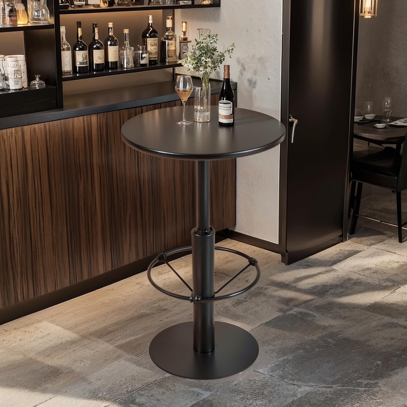 LOKKHAN 37.4 Inch Rustic Industrial Bar Height Table - 23.6 Inch Round Metal Pub Table for Dining Room, Bistro & Cocktail Standing - Matte Black Finish - Perfect for Home Bars, Restaurants & Outdoor Entertaining