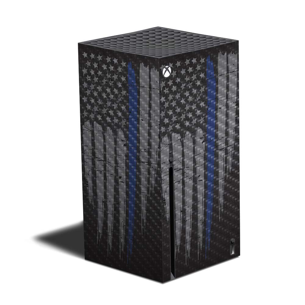 MightySkins Carbon Fiber Skin for Xbox Series X - Thin Blue Line | Protective & Durable Textured Cover | Easy to Apply | Made in USA | Perfect for Gaming & Home Entertainment Setup