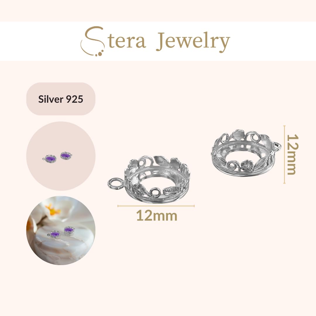 925 Sterling Silver Jewelry Making Pendant Trays - 2 Pack 12mm Round Crown Bezel Settings with Loop - DIY Silver Bezel for Pendants & Earrings - Perfect for Handmade Jewelry, Gift Making, and Craft Projects