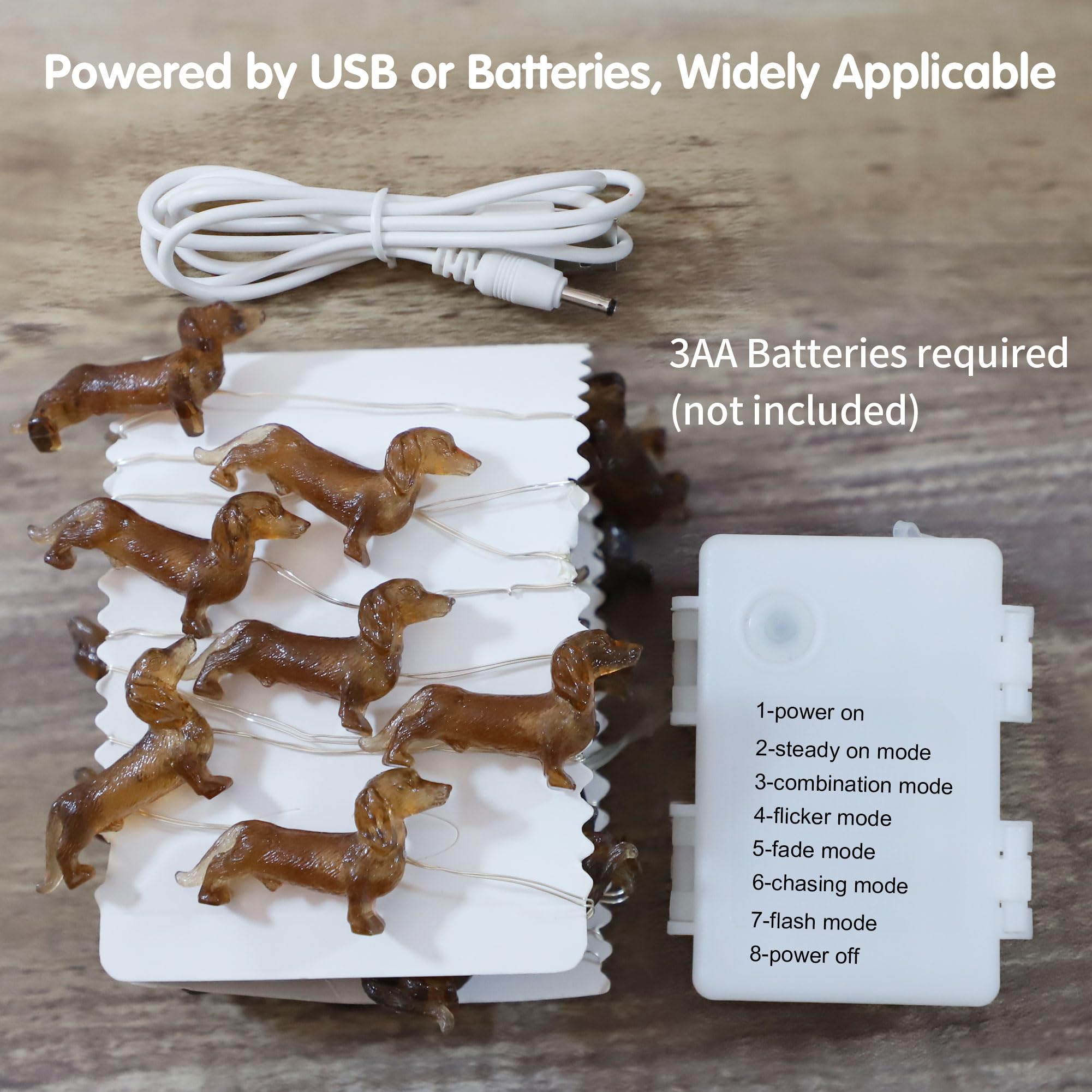 Dachshund Dog String Lights - 10ft 30 LED Battery/USB Powered Fairy Lights with Remote | Pet-Themed Indoor Decor for Weddings, Birthdays, Christmas & St. Patrick's Day | Perfect for Home, Nursery, Party & Holiday Decorations