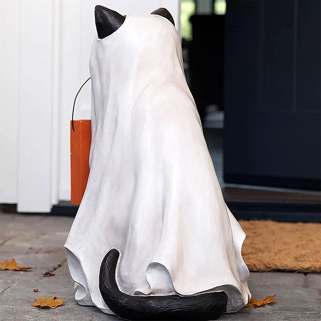 Halloween Candy Bowl - Asukohu Resin Pumpkin Candy Organizer with Dog & Cat Statue for Trick or Treat Decor | Perfect for Halloween Party, Home Decor & Gift Giving