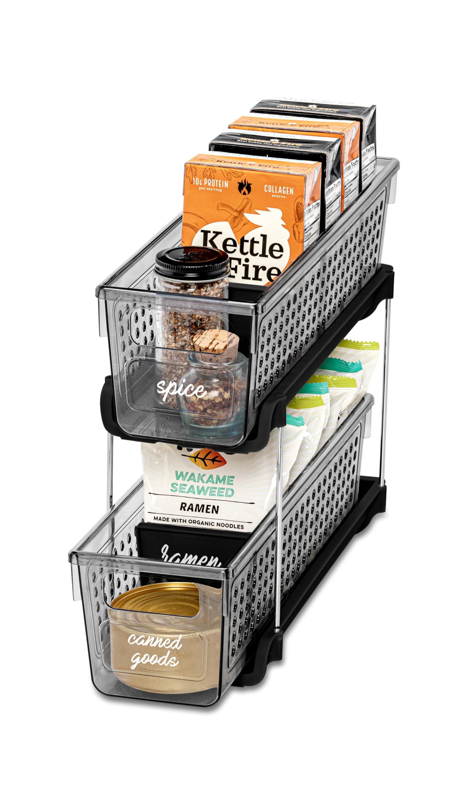 Madesmart Mini 2-Tier Plastic Storage Organizer with Slide-Out Bins - Space Saving Under Sink & Cabinet Organizer for Kitchen, Bathroom, Office - Carbon Black