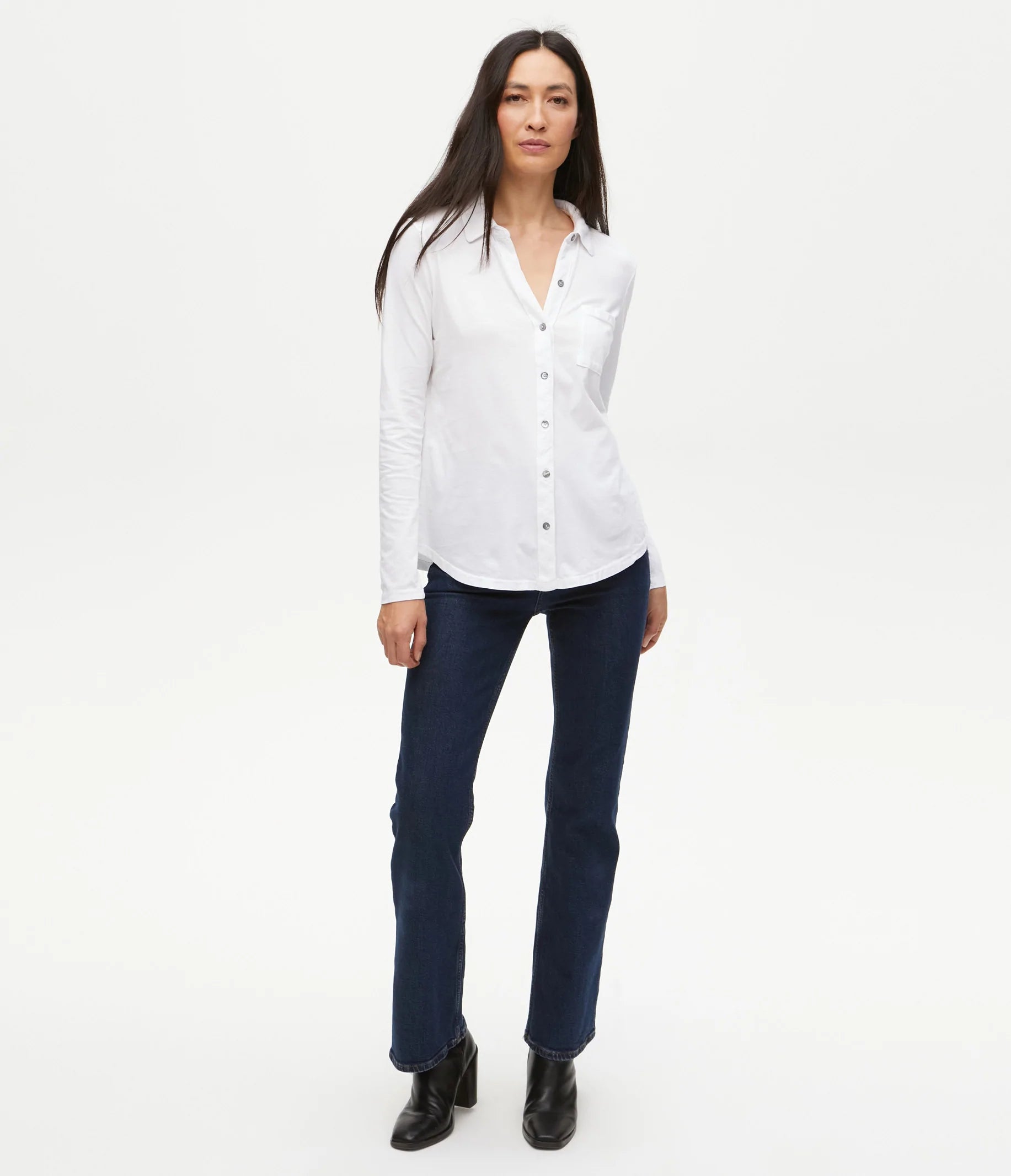 Caroline Button Down Tee - Classic White Women's Blouse for Work, Office & Casual Wear | Comfortable & Stylish Cotton Shirt