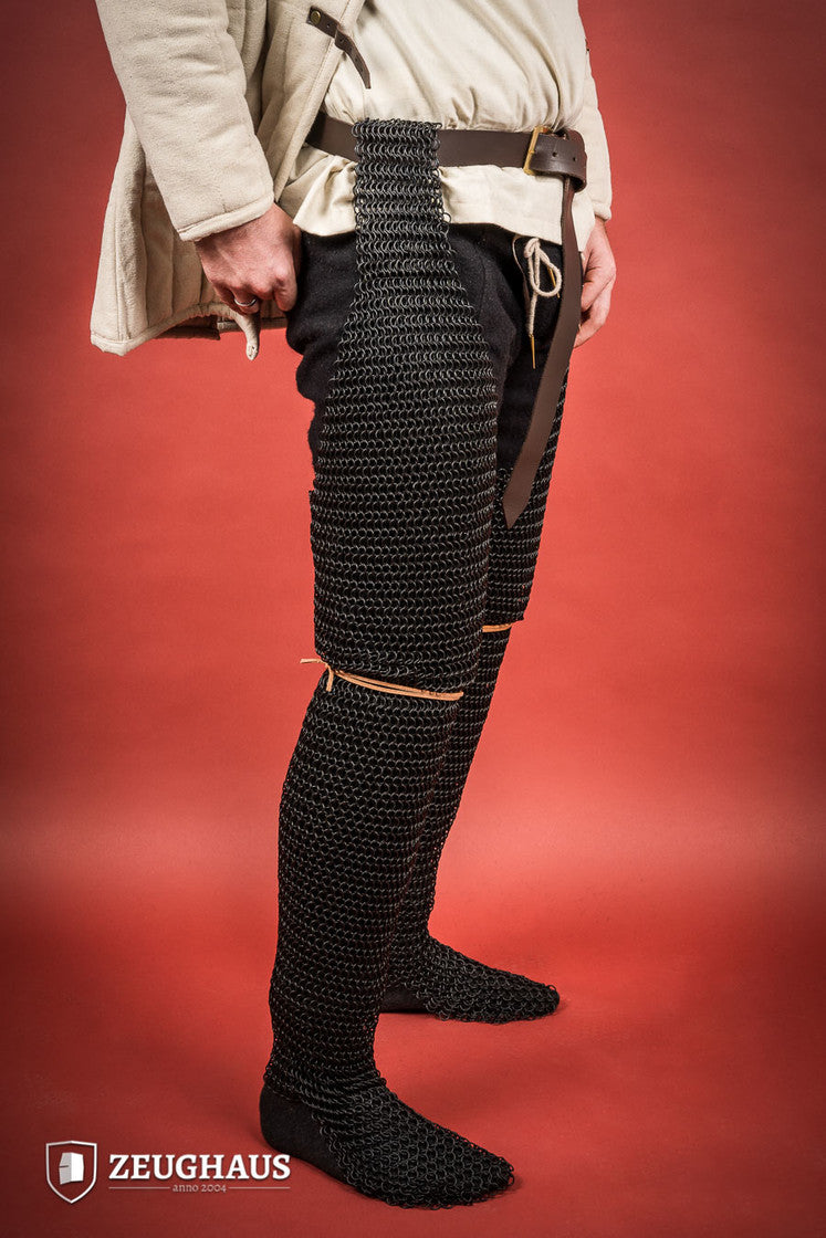 Chainmail Chausses with 10mm Round Rings - Burnished Steel Leg Armor for Medieval Reenactment & LARP Costumes