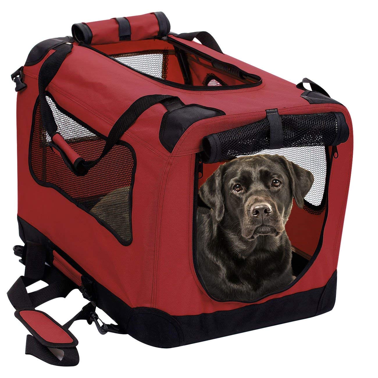 2PET Foldable Dog Crate - Portable Soft-Sided Pet Carrier with Strong Steel Frame & Washable Fabric - Indoor Outdoor Travel Crate for Small Medium Large Dogs - Perfect for Home, Car, Camping & Vet Visits (XL, Red)