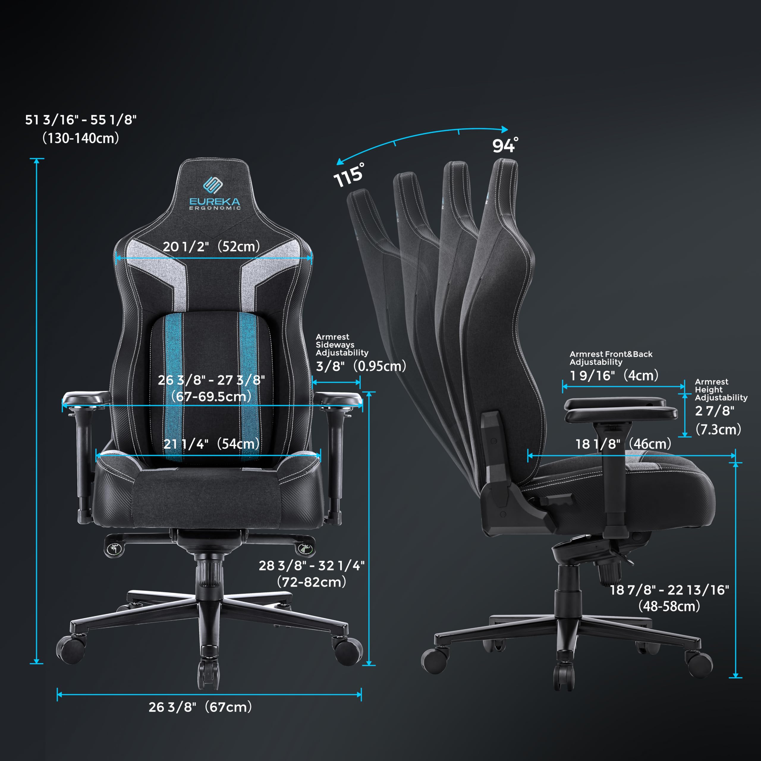 EUREKA ERGONOMIC Gaming Chair - High Back Ergonomic Office Chair with Lumbar Support & 4.3in Thick Seat Cushion, Computer Gamer Chair for Adults, Blue (Python II) - Perfect for Esports, Streaming & Long Gaming Sessions