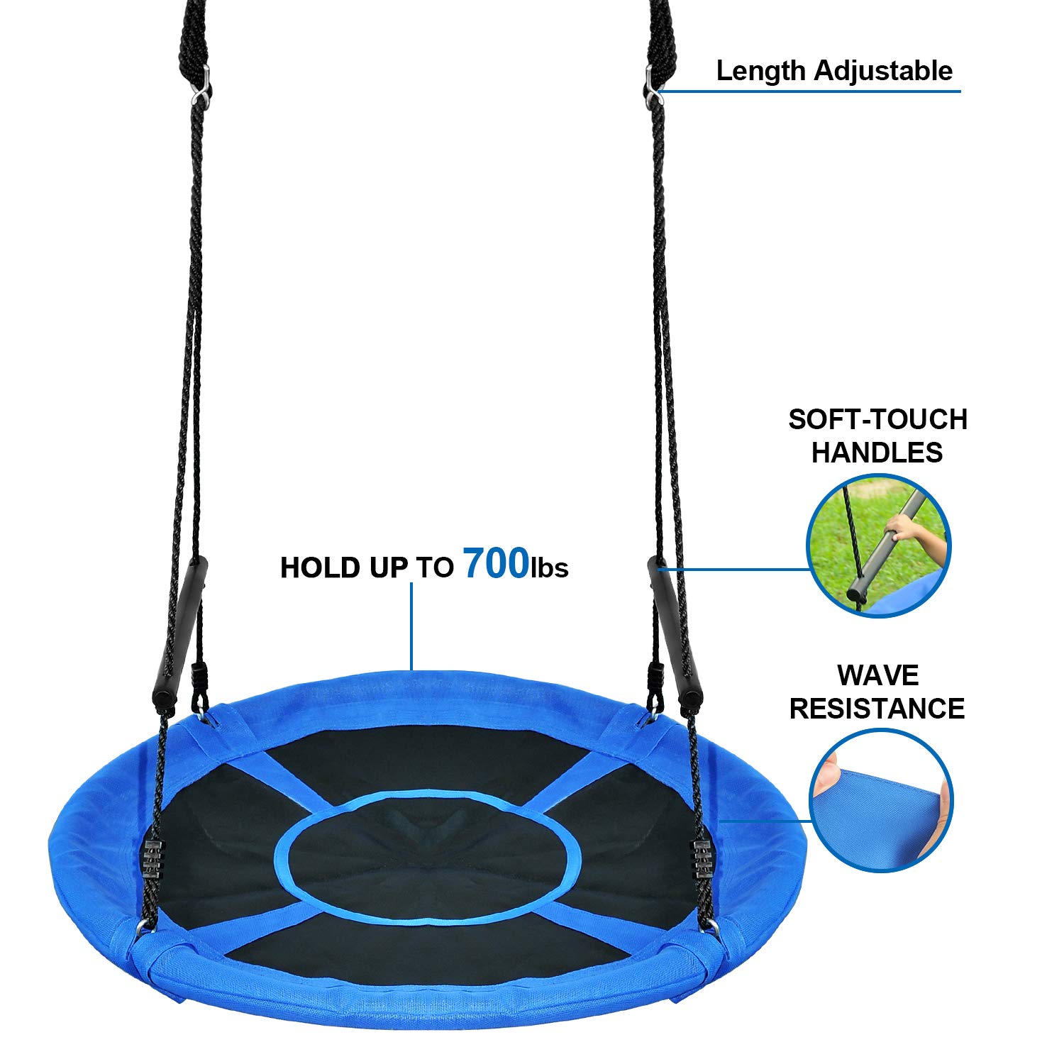 **46 Inch Saucer Tree Swing - 800 lb Weight Capacity, Waterproof Textilene Fabric & Steel Frame with Tree Strap & Carabiner - Perfect for Playground, Backyard, and Outdoor Fun - Great Gift for Kids & Families (Blue)**
