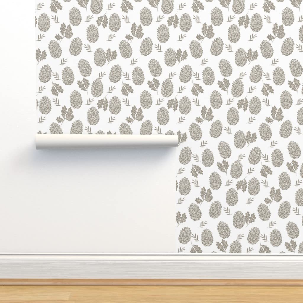 Premium Commercial Grade Wallpaper - 27ft x 2ft Pinecone Winter Camping Woodland Tan Nature Outdoors Design by Spoonflower | Perfect for Living Room, Bedroom, Cabin & Office Decor