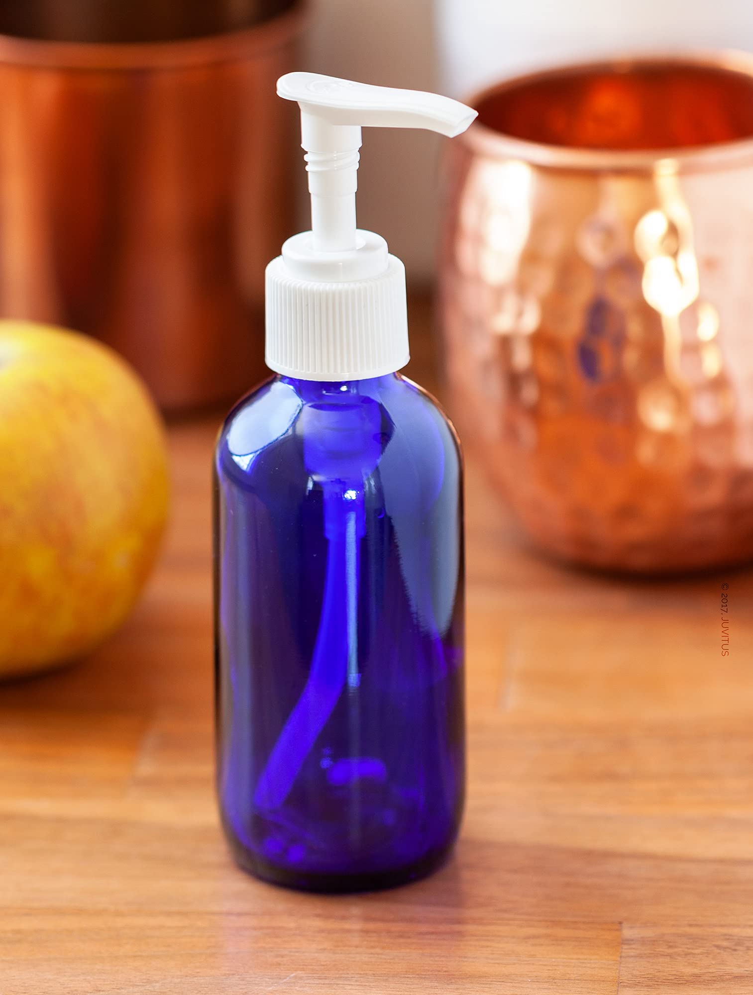 4 oz Cobalt Blue Glass Boston Round Bottles with White Lotion Pump (12 Pack) - Essential Oil, DIY Skincare & Cosmetic Storage - Perfect for Hand Sanitizer, Lotion Dispensers & Travel Toiletries