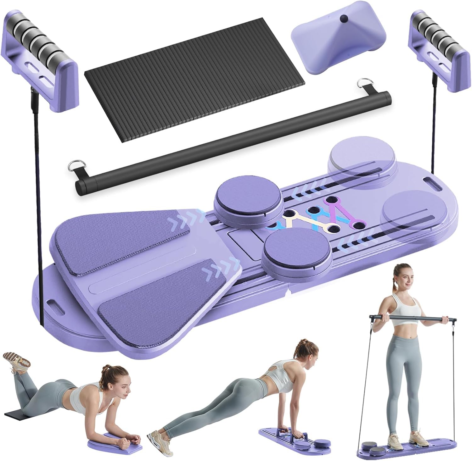 Premium 6-in-1 Foldable Pilates Reformer Set - Portable Home Workout Machine with Ab Roller Board for Core Strength Training | Perfect for Home Gym, Pilates Studio & Physical Therapy