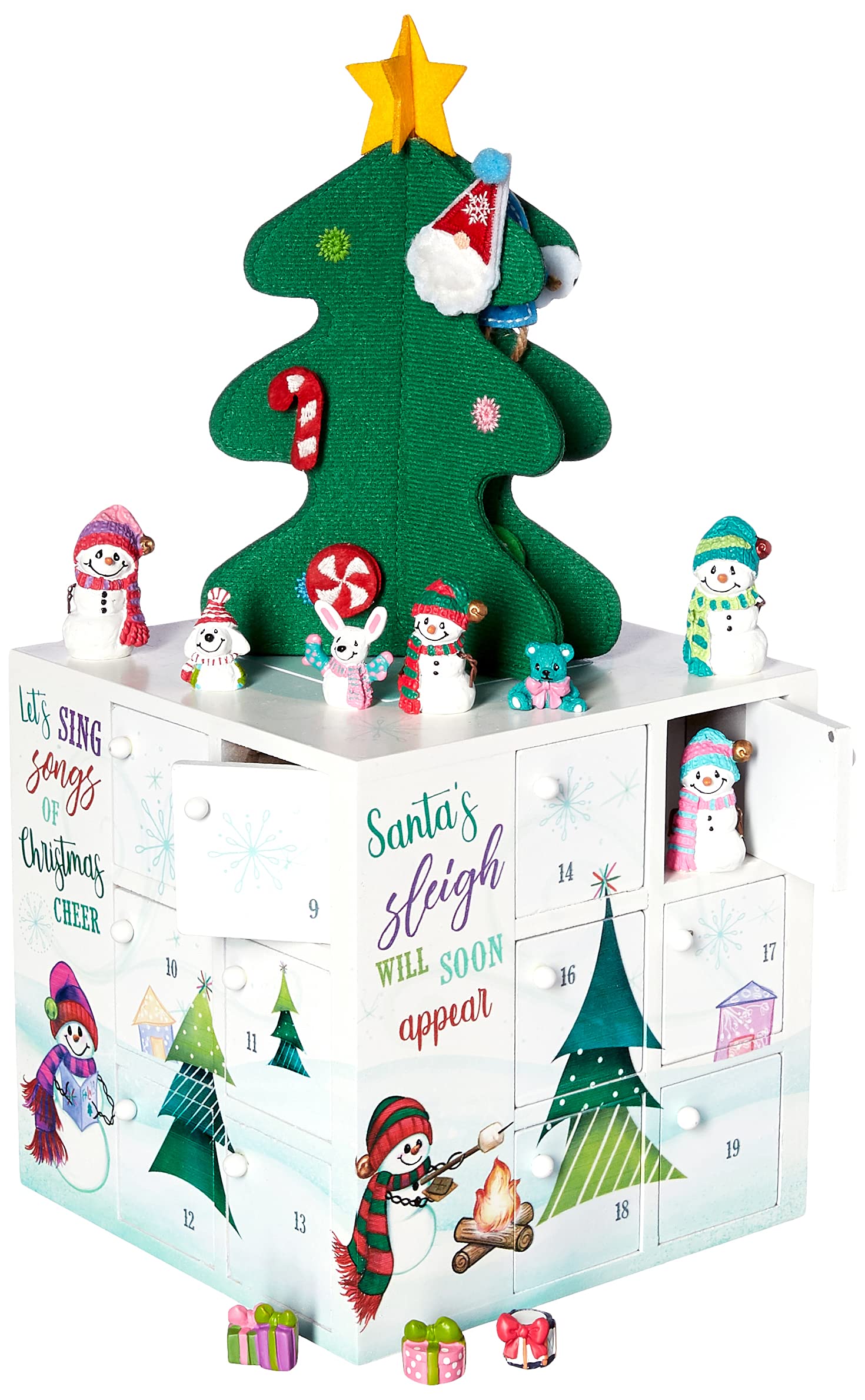 Precious Moments 26-Piece Wood Resin & Fabric Snowman Advent Calendar 191428 - Christmas Countdown Decor for Home, Office & Holiday Gifts