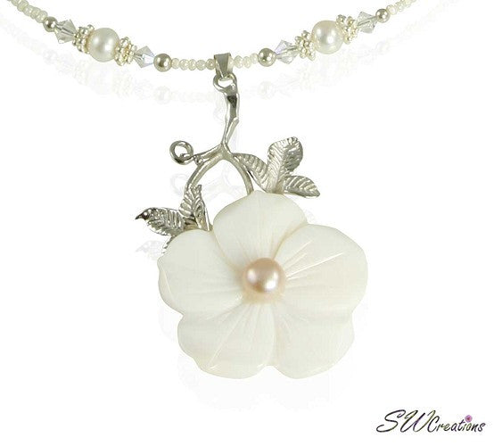 Elegant Floral Mother of Pearl Beaded Necklace for Women - Handmade Pearl Jewelry Gift for Wedding, Party & Special Occasions