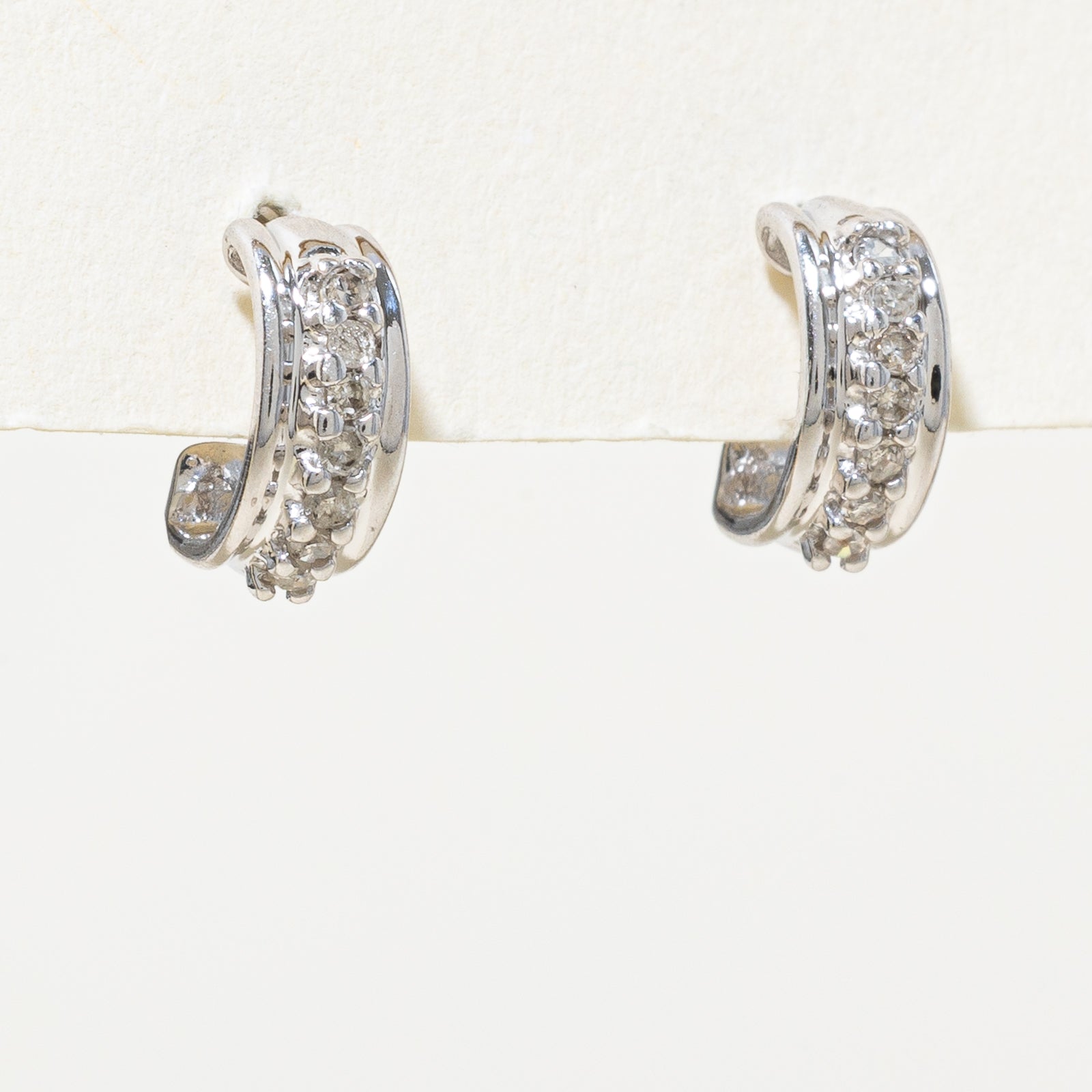 10K White Gold Diamond Huggie Earrings for Women | 0.10ctw Stud Earrings | Perfect for Everyday Wear, Date Night & Special Occasions