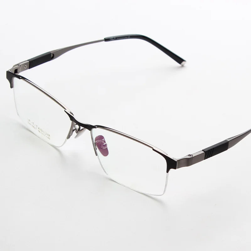 Titanium Square Semi-Rimless Eyeglasses for Men - Lightweight & Durable Frame - Perfect for Work, Reading & Everyday Use