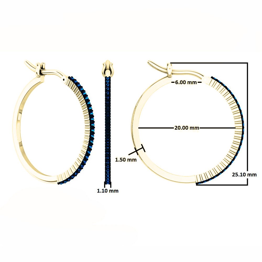 14K Solid Gold Round Blue Diamond Hoop Earrings for Women | 0.30 Cttw Dazzlingrock Collection | Elegant Jewelry Gift for Birthday, Anniversary & Special Occasions