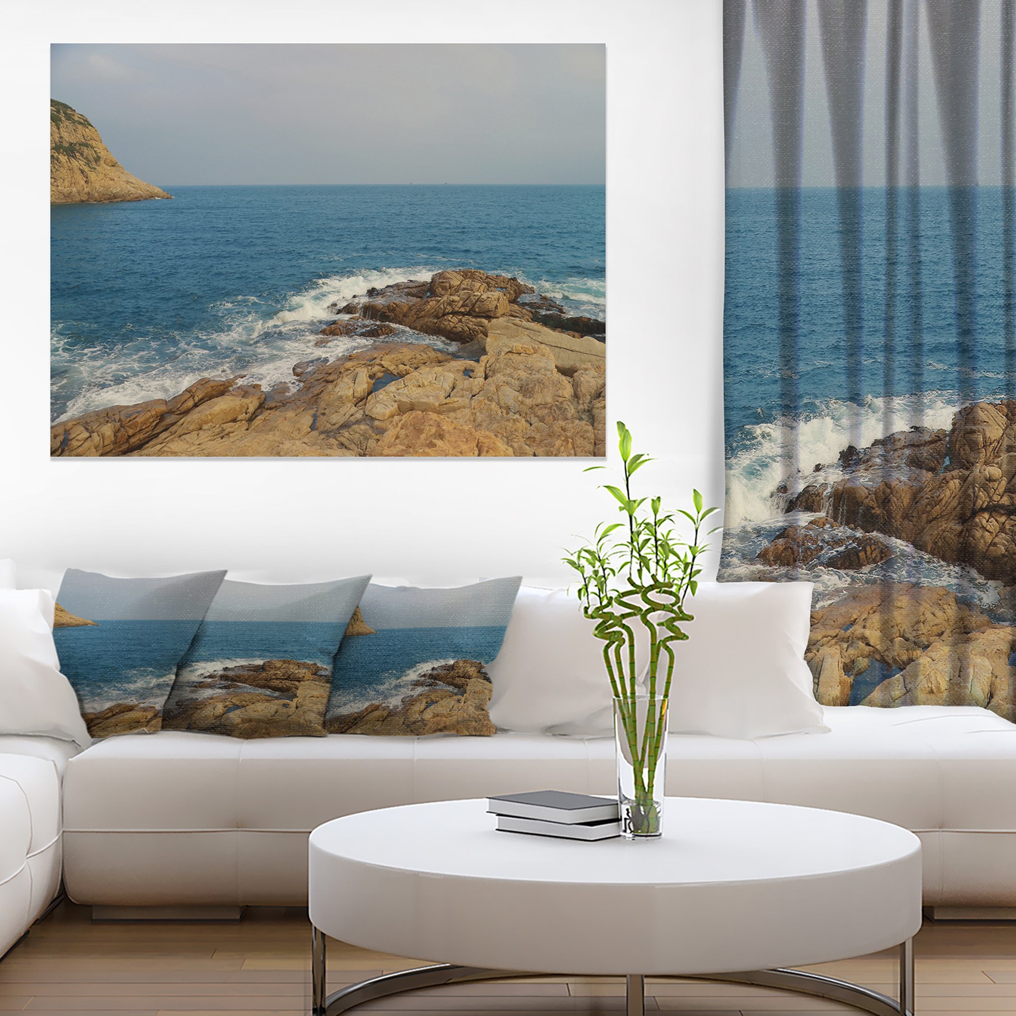 Extra Large Seashore Canvas Art - Stunning Blurred Waters Hong Kong Beach Wall Decor for Living Room, Bedroom & Office | Coastal Landscape Painting