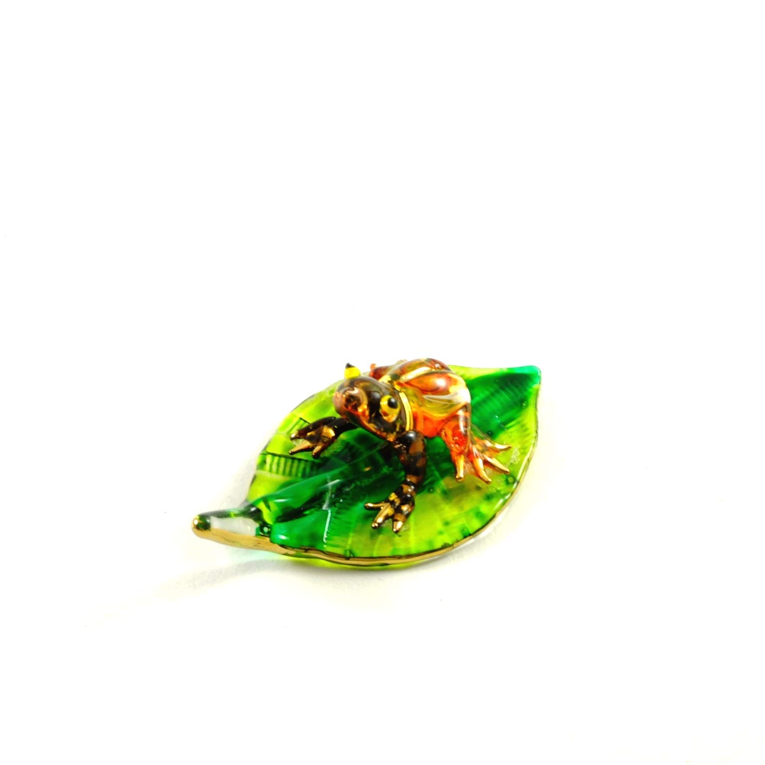Handmade Glass Frog Figurine - Mini Orange Animal Decor for Home & Office