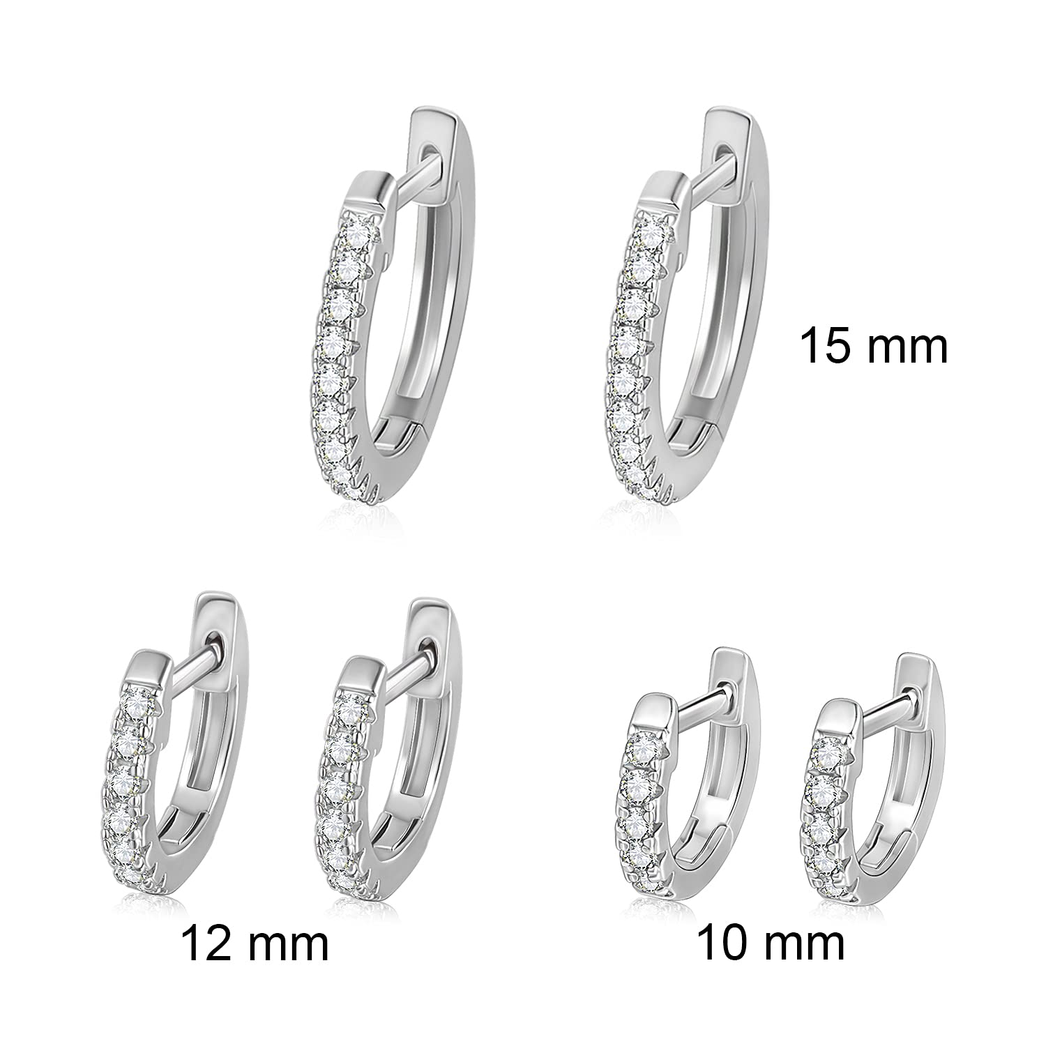 3 Pairs 18K White Gold Plated Hoop Earrings Set - Hypoallergenic Cubic Zirconia Huggie Stud Cuff Earrings for Women | Perfect for Everyday Wear, Parties & Gifts