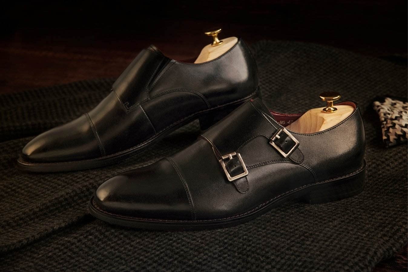 Marc Brunell Men's Genuine Leather Double Monk Strap Dress Shoes with Steel Buckle - Classic Formal Business Oxfords in Wooden Gift Box (Includes Extra Laces & Shoe Care Kit) - Perfect for Office, Weddings & Special Occasions