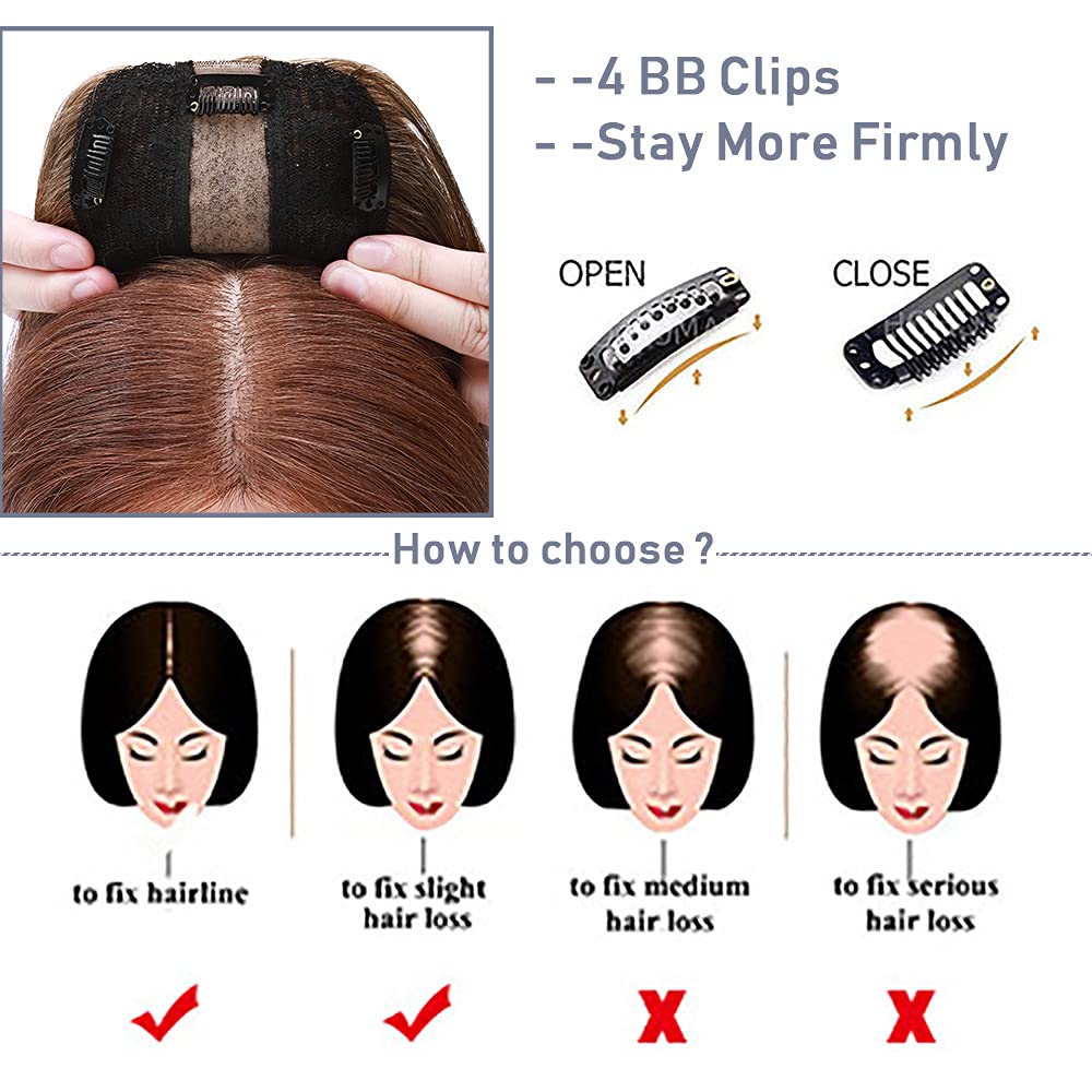 SEGO Clip-in Human Hair Topper for Women - No Bangs Remy Hair Topper with Silk Base for Thinning Hair & Hair Loss - Natural Grey Hair Coverage - 4 Secure Clips - Perfect for Daily Wear, Special Occasions & Confidence Boosting