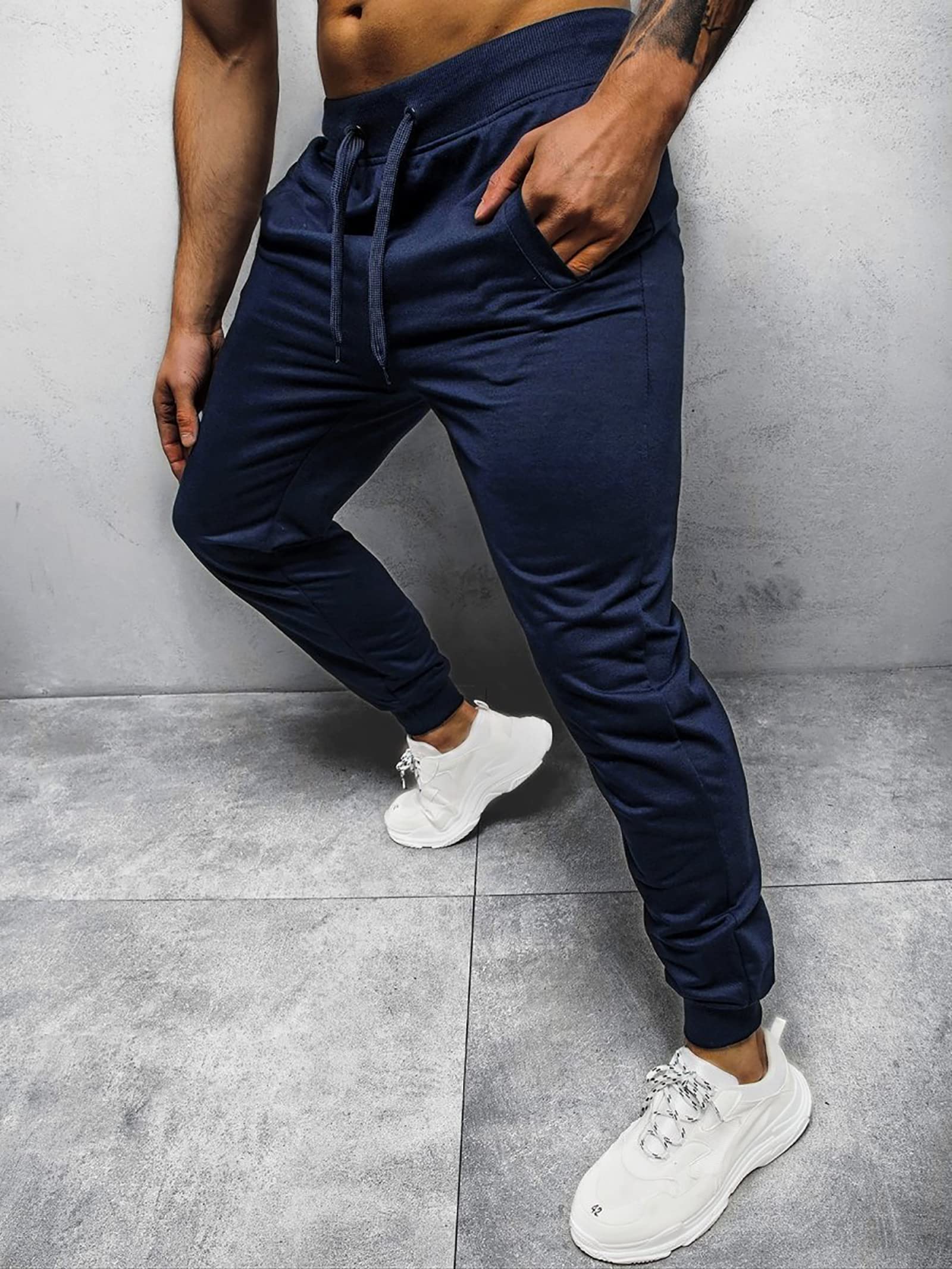 Men's Cotton Stretch Jogging Pants with Drawstring & Pockets - Breathable Athletic Running Pants for Gym, Workout, Casual Wear & Lounge