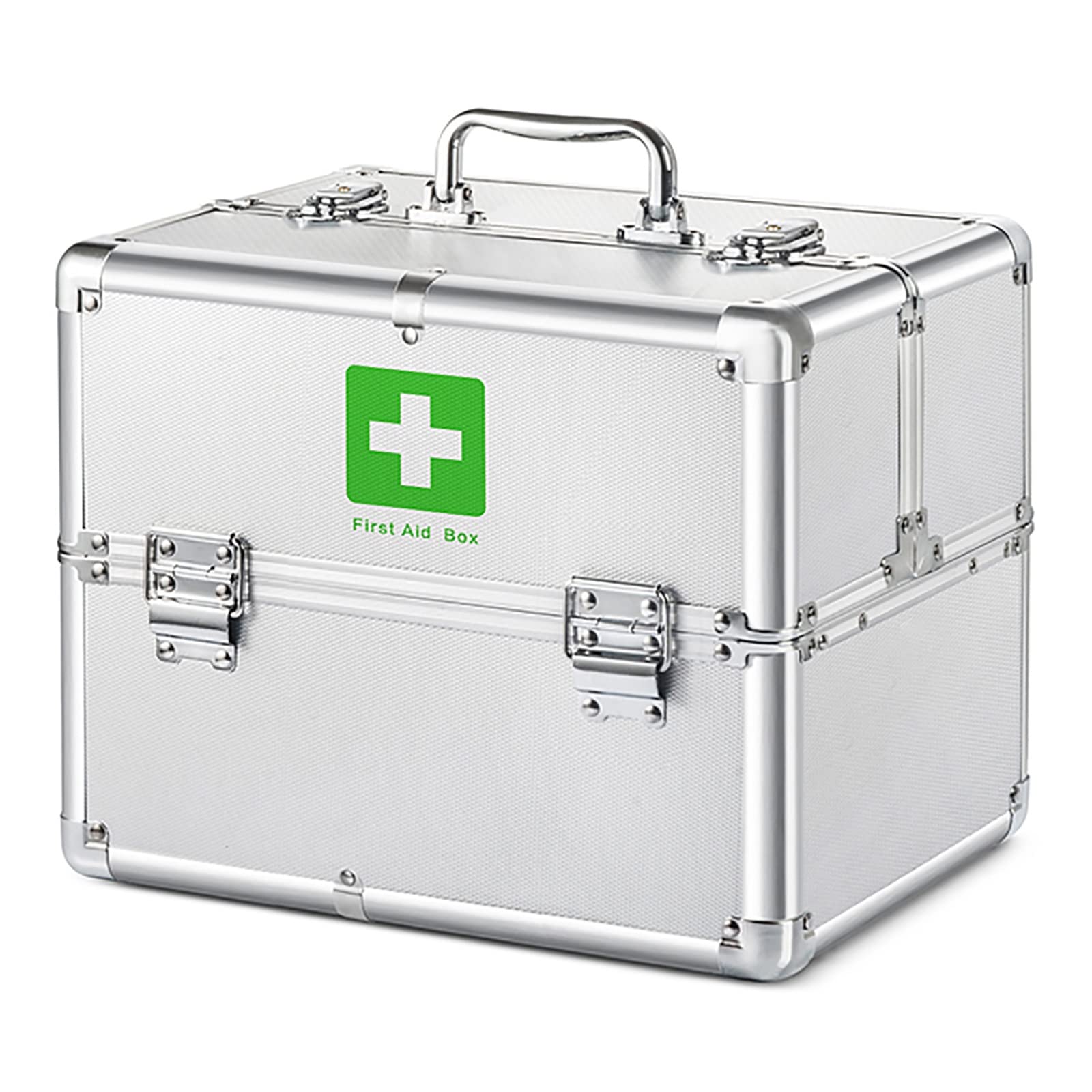 Portable Aluminum Alloy Medicine Storage Box - 3-Layer Double Open First Aid Kit for Home, Travel & Emergency | Multifunctional Handheld Pharmacy Organizer for Household Medical Supplies