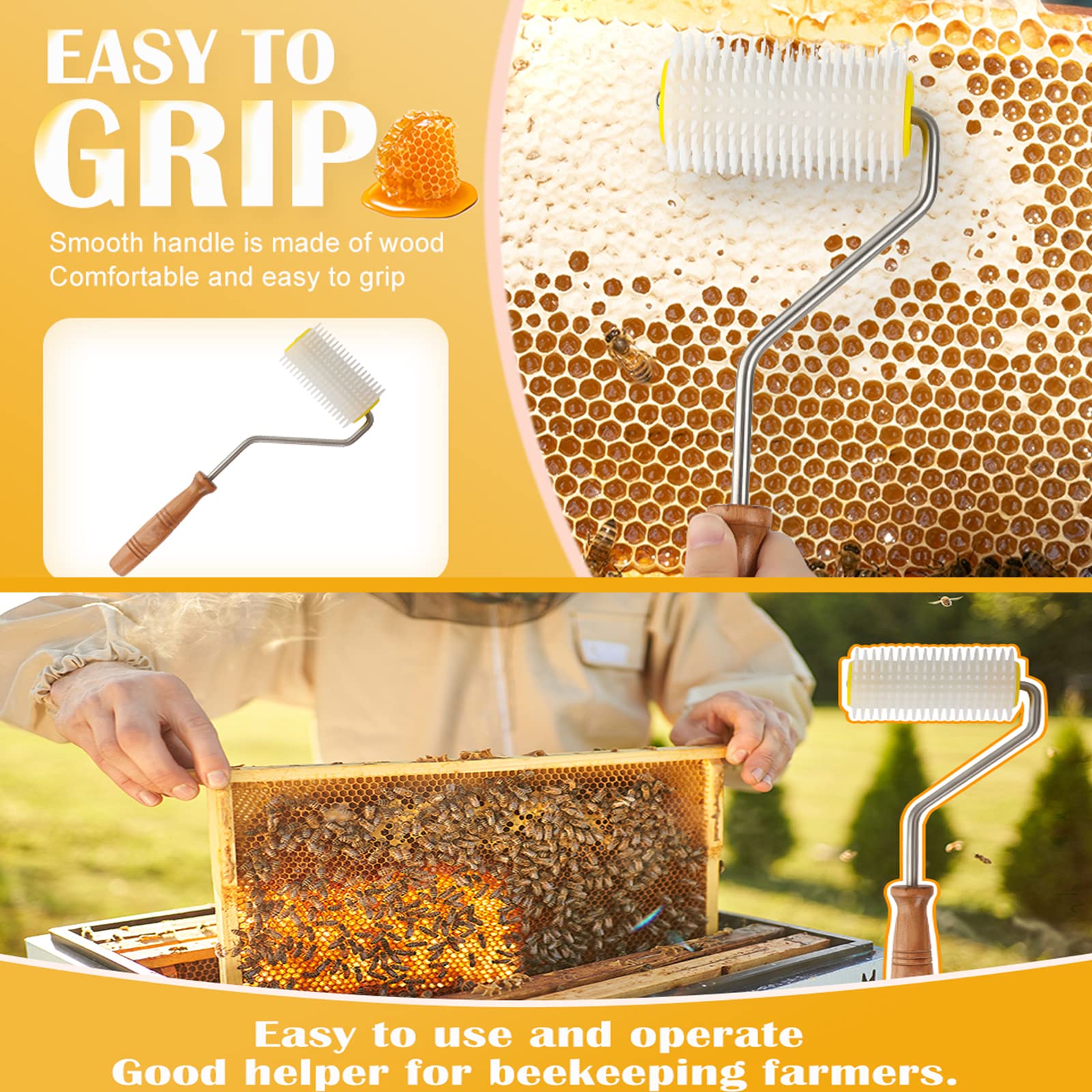 Stainless Steel Honey Extractor & Uncapping Needle Roller - Professional Beekeeping Tool Kit for Harvesting Honey (Perfect for Home Beekeepers & Commercial Apiaries)