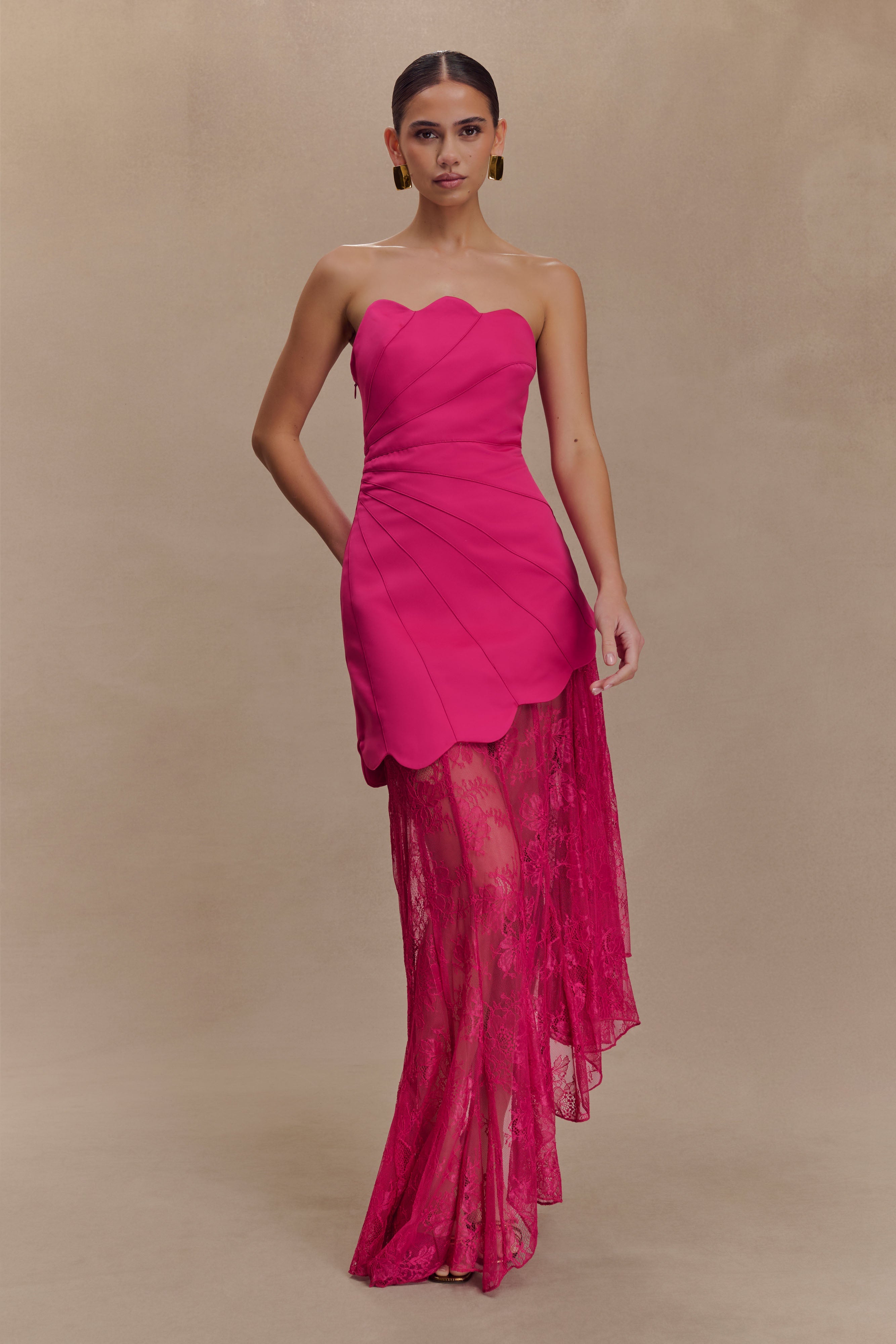 Aleena Women's Satin & Lace Maxi Dress - Elegant Floral Print Long Formal Gown for Evening Parties, Weddings & Special Occasions