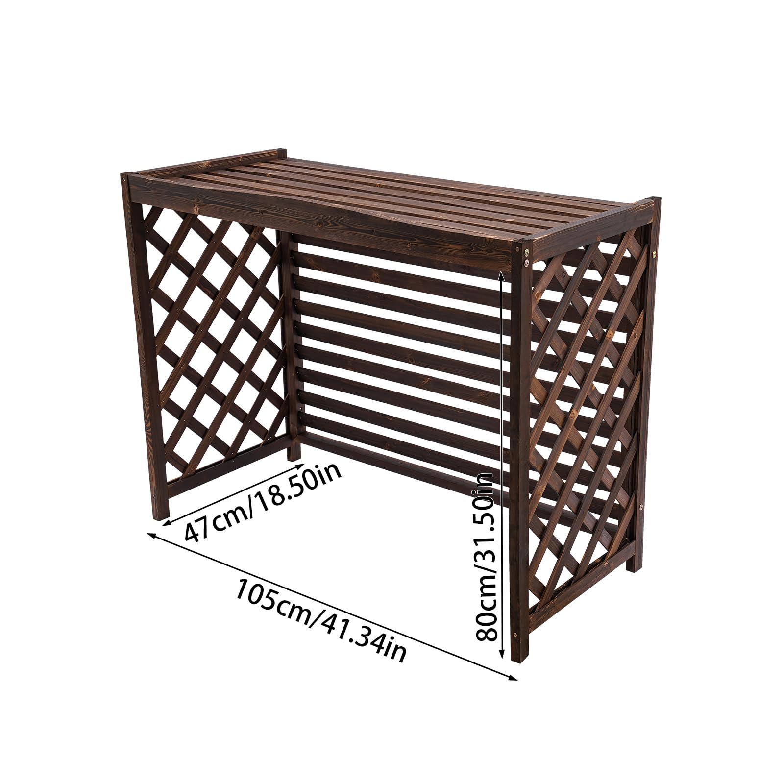 Retro Wood Air Conditioner Privacy Screen - Free Standing AC Fence for Outdoor Unit, Brown 43.31