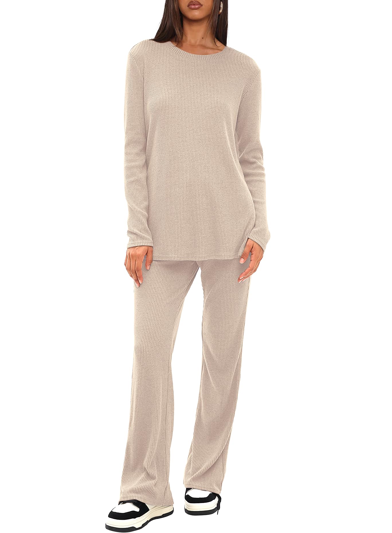 Darong Women's 2-Piece Pajama Set - Soft Ribbed Knit Lounge Wear with Long Sleeve Top & Pants | Cozy Fall Matching Outfit for Sleep, Relaxation & Home Comfort (2024 Collection)
