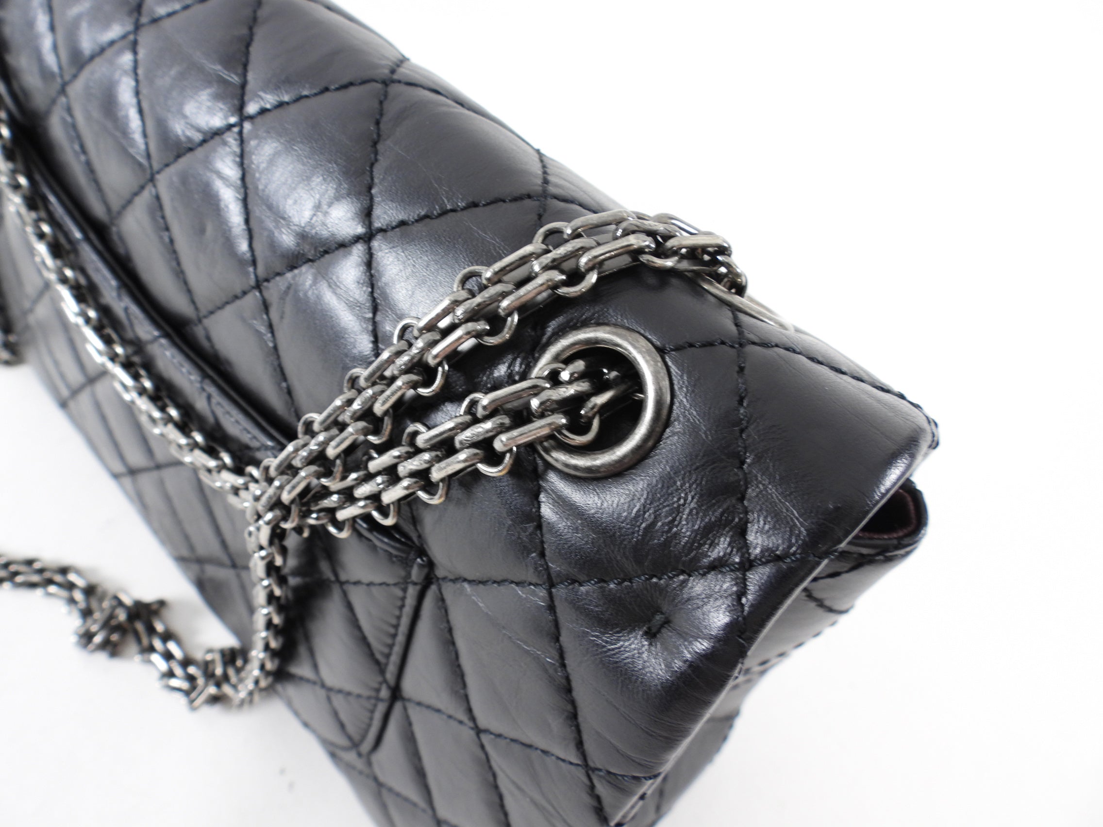 Chanel Black Aged Calfskin Reissue 2.55 227 Ruthenium Classic Flap Bag - Luxury Designer Handbag for Women, Perfect for Evening Events & Special Occasions