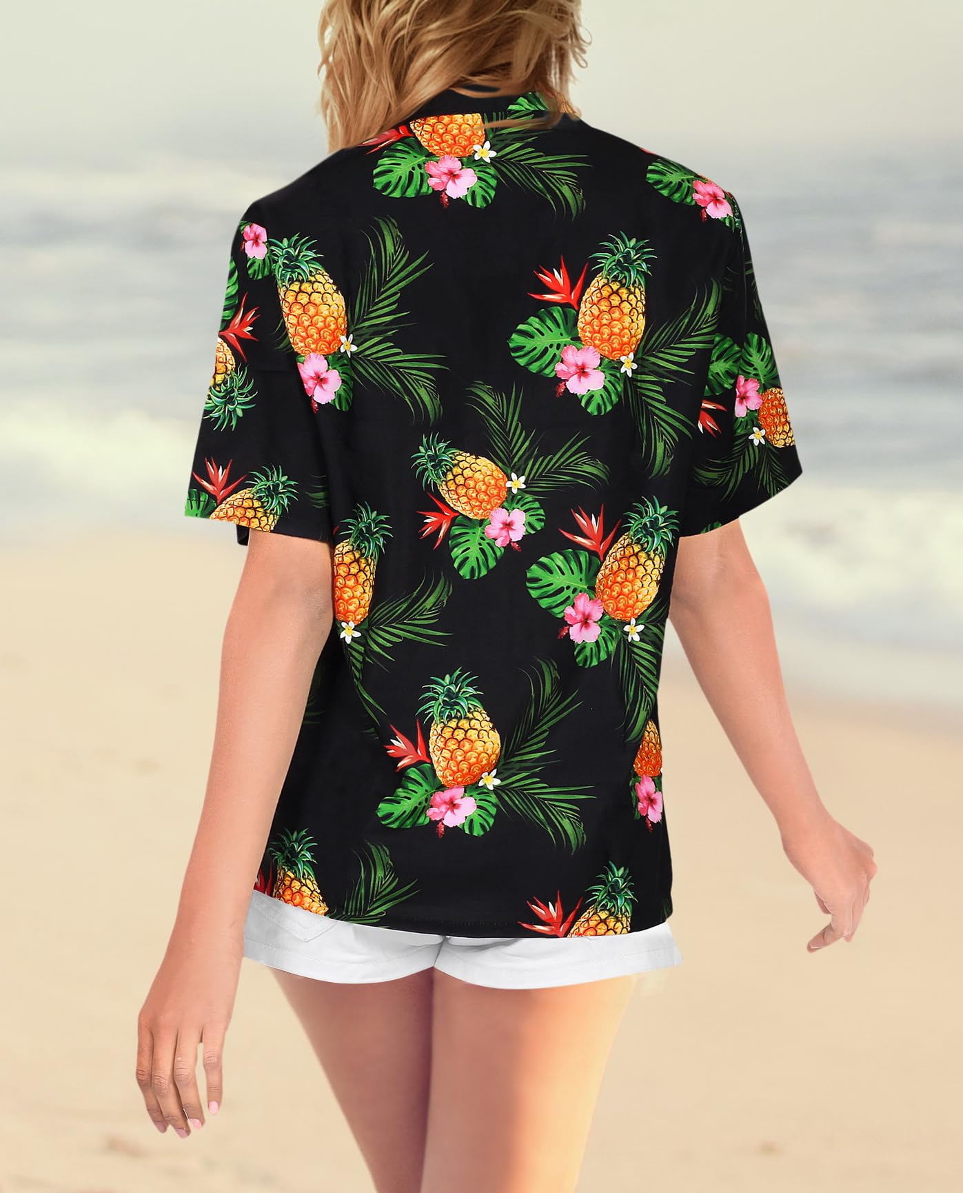 LA LEELA Women's Hawaiian Shirt - Short Sleeve Beach Blouse for Summer Vacation, Pool Party & Tropical Getaway