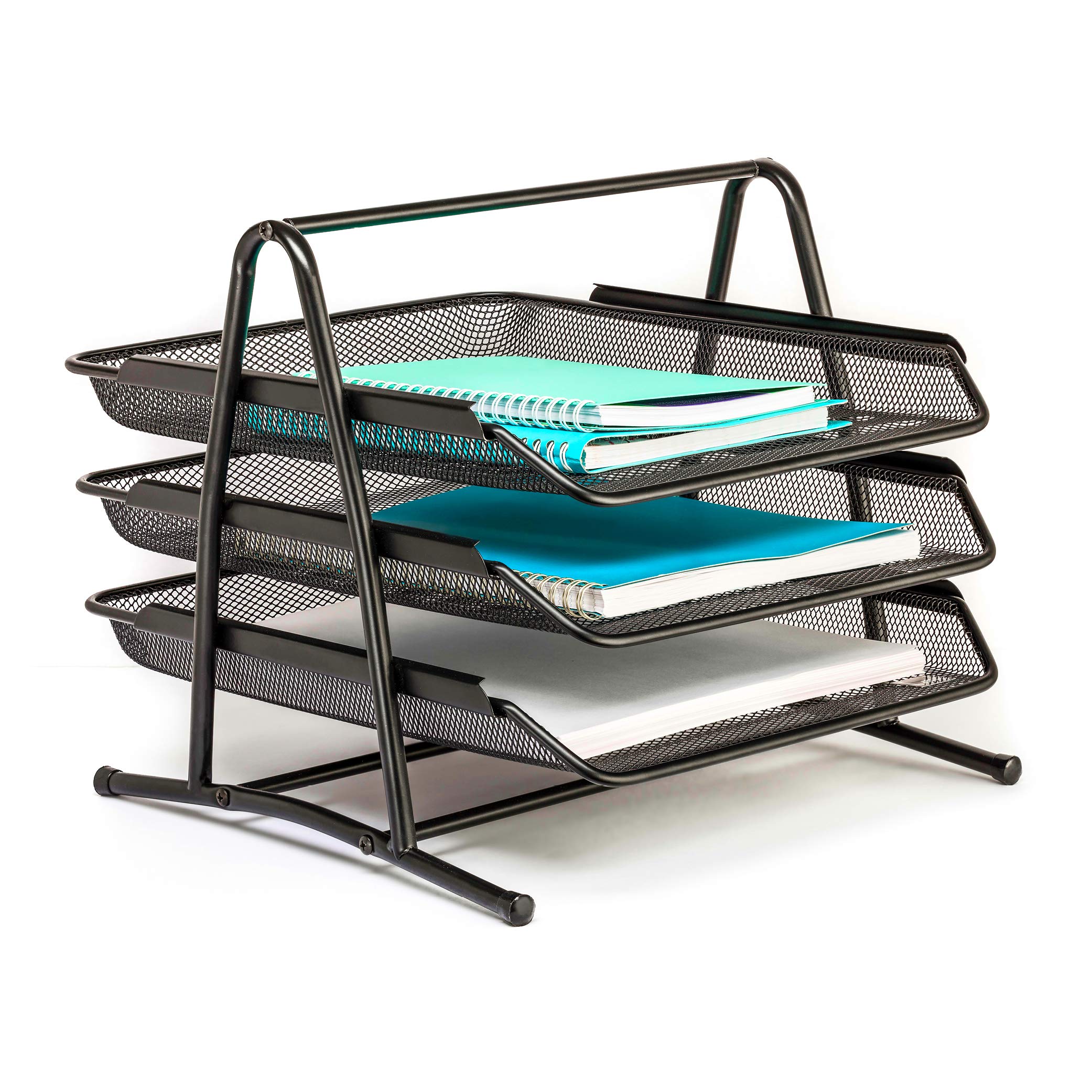 Mindspace 3-Tier Mesh Desk Organizer - Black Stackable Paper Tray & File Holder for Office Document Organization | Perfect for Home Office, Workstation, and School Desk Accessories