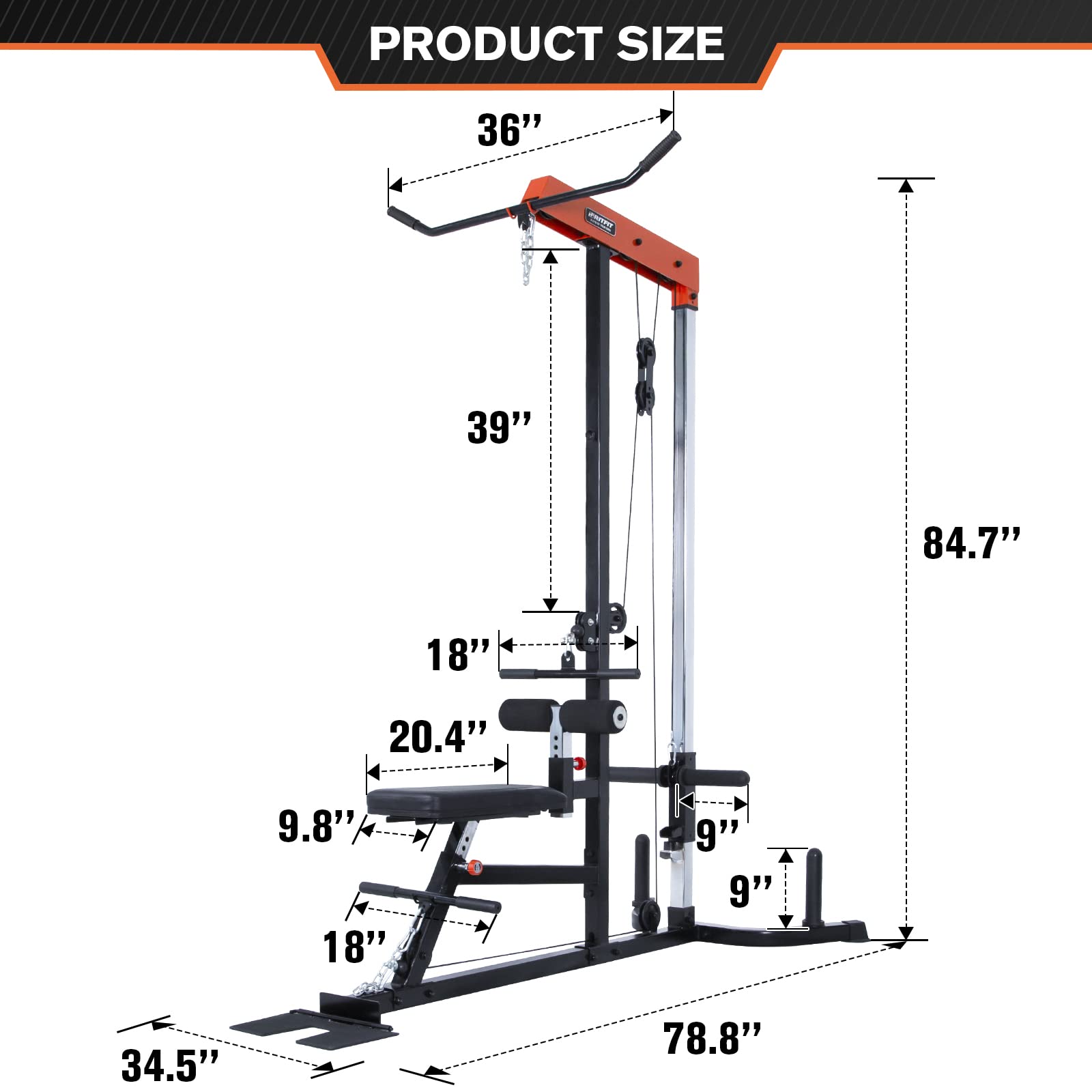 RitFit LAT Pull Down and Low Row Cable Machine - Adjustable Pulley System with Seat & Knee Support for Home Gym Strength Training | Perfect for Back Workouts, Arm Exercises and Full-Body Training