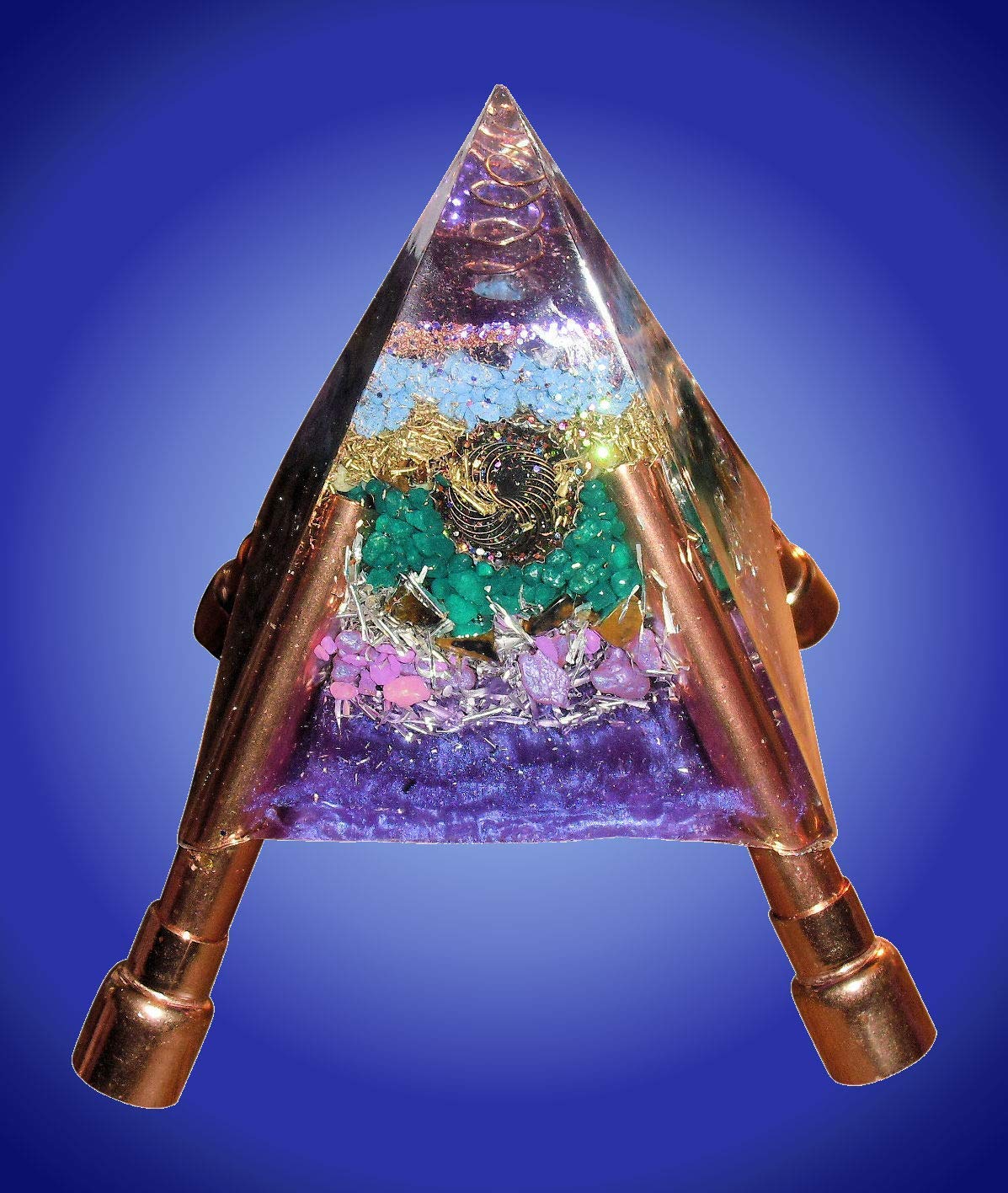 Purple Orgone Pyramid Chembuster with Copper Pipe Extension Legs - Expand EMF Protection Coverage for Home, Office & Meditation Spaces