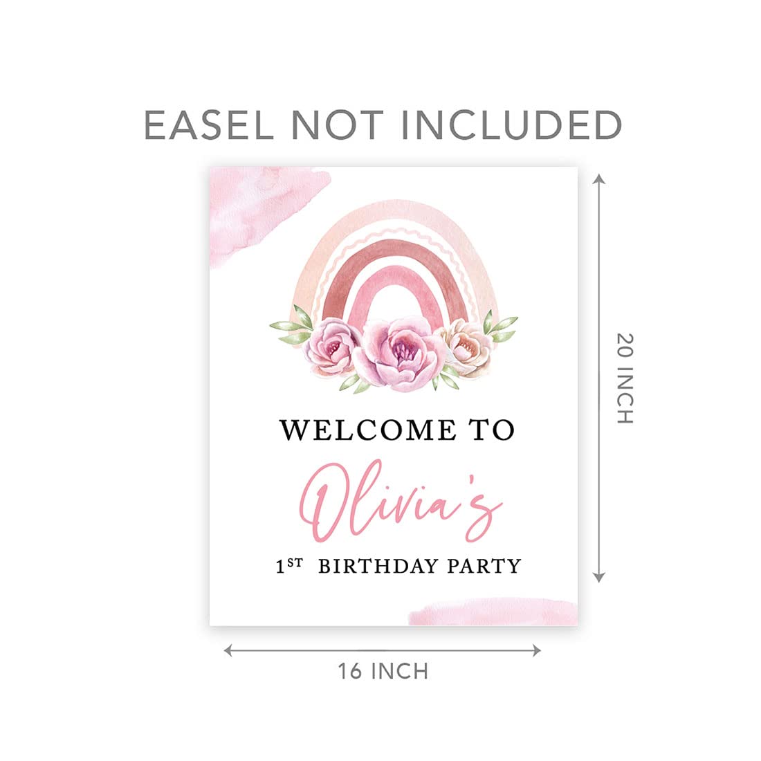 Personalized Birthday Welcome Sign - Custom Large 16x20 Inch Floral Rainbow Canvas for Kids Birthday Party Decorations | 1st Birthday, Girls Party Theme | Perfect for Baby Showers, Birthday Entrances & Photo Backdrops