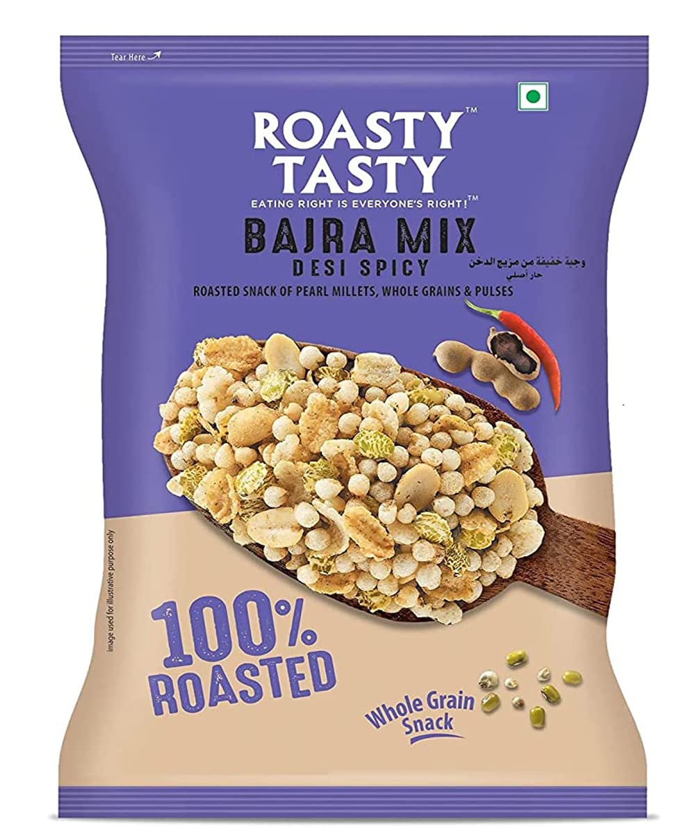 Roasted Bajra Mix - Healthy Low Calorie Snack | Gluten-Free, Cholesterol Free, Non-Fried Millet Snacks | High Fiber, Low GI, No Transfat | Spicy Indian Namkeen 200g - Perfect for Office Snacking, Travel & Healthy Munching