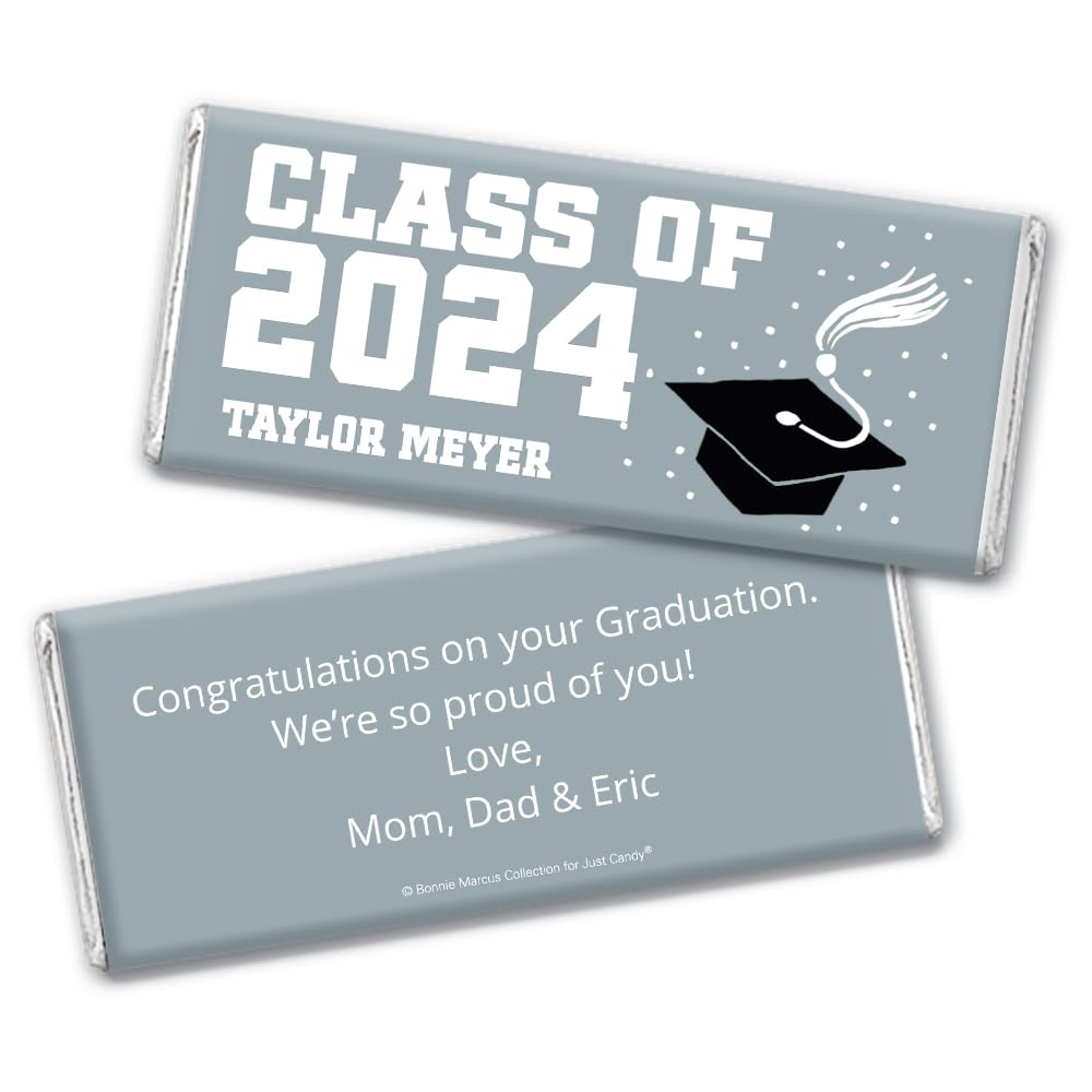 Personalized Graduation Party Favors - Custom Chocolate Bars (24 Count, Silver Foil Wrapped) - Perfect for Graduation Gifts, School Celebrations & Party Treats