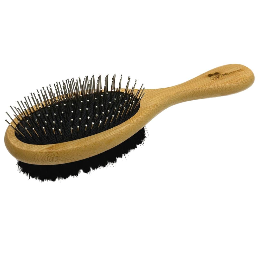 Premium Double-Sided Pet Grooming Brush - Bamboo Handle with Ball Pins & Soft Nylon Bristles for Dogs & Cats - Effective Shedding Control & Hair Removal - Perfect for Daily Brushing, Detangling & Coat Maintenance (Large Size)