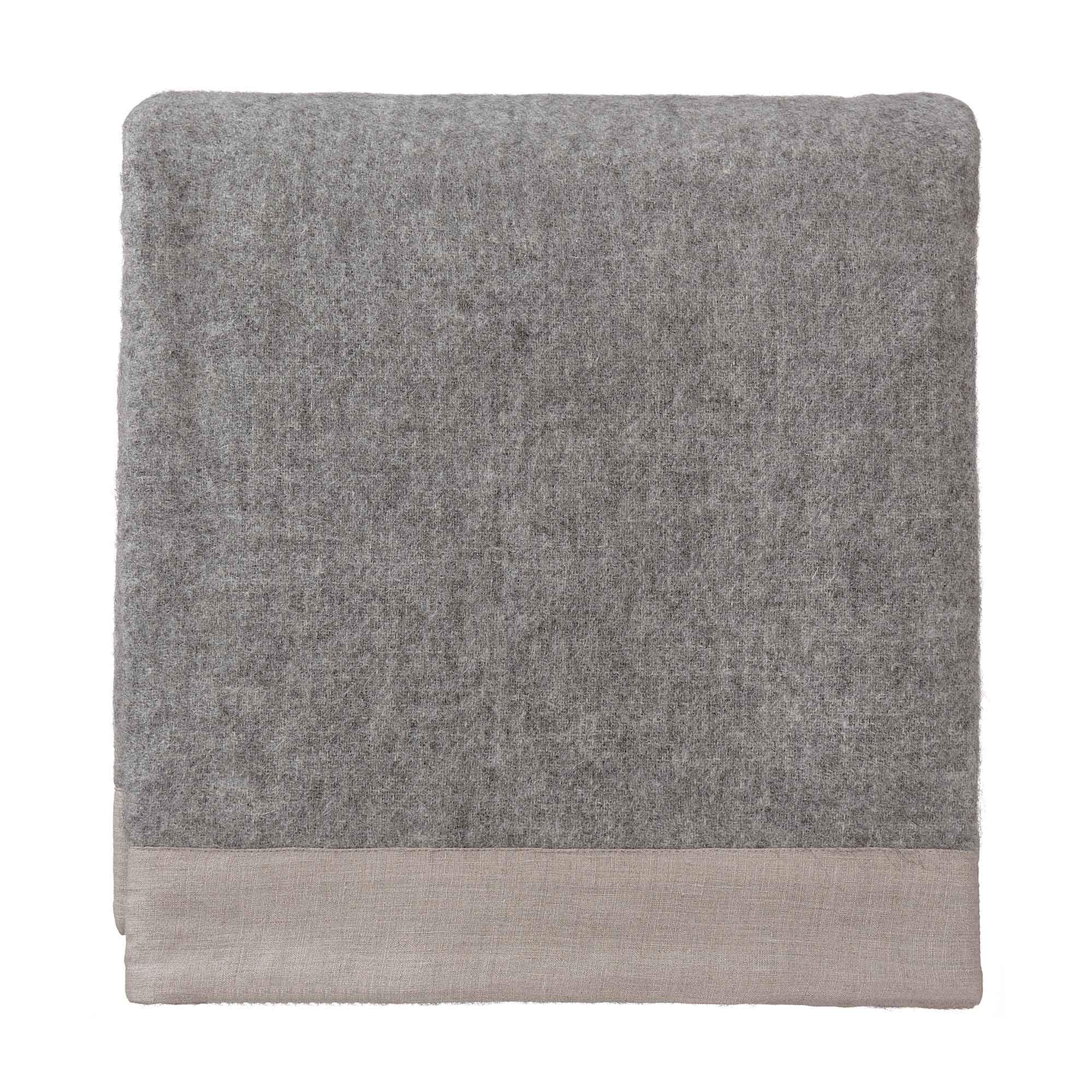 Premium URBANARA FYN Grey/Natural Wool Linen Blend Blanket 140x220 cm - Soft Warm Throw for Sofa, Bed & Cozy Home Decor