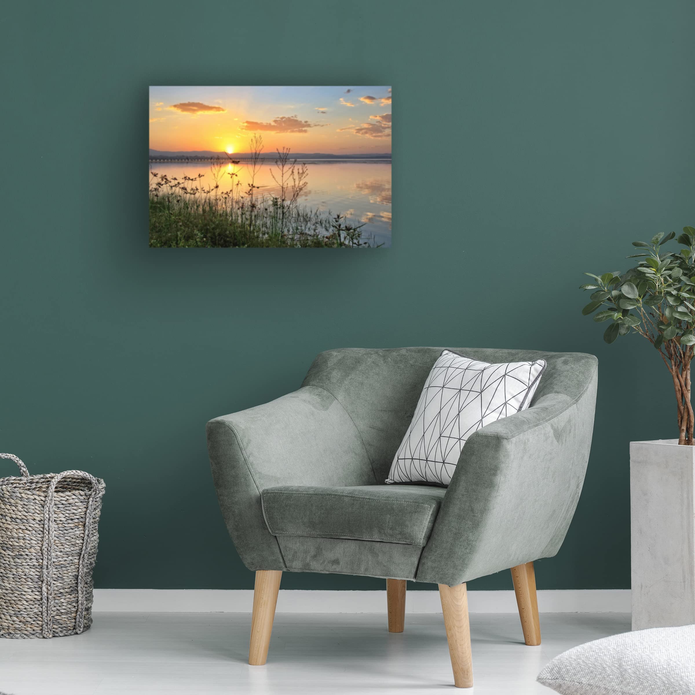 Beata Czyzowska Young 'Lakeside Sunset 2' Canvas Wall Art Print - Modern Landscape Painting for Living Room, Bedroom & Office Decor