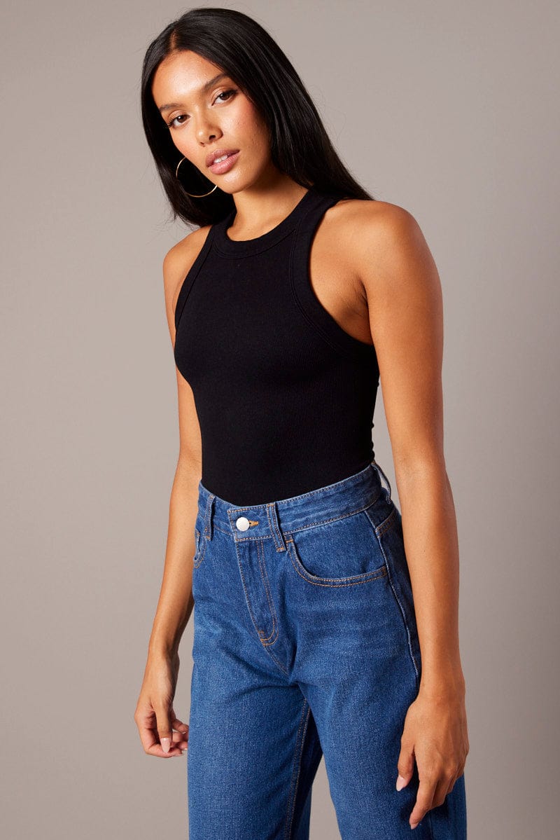 Black Seamless Round Neck Bodysuit for Women - Perfect for Layering, Yoga & Everyday Wear