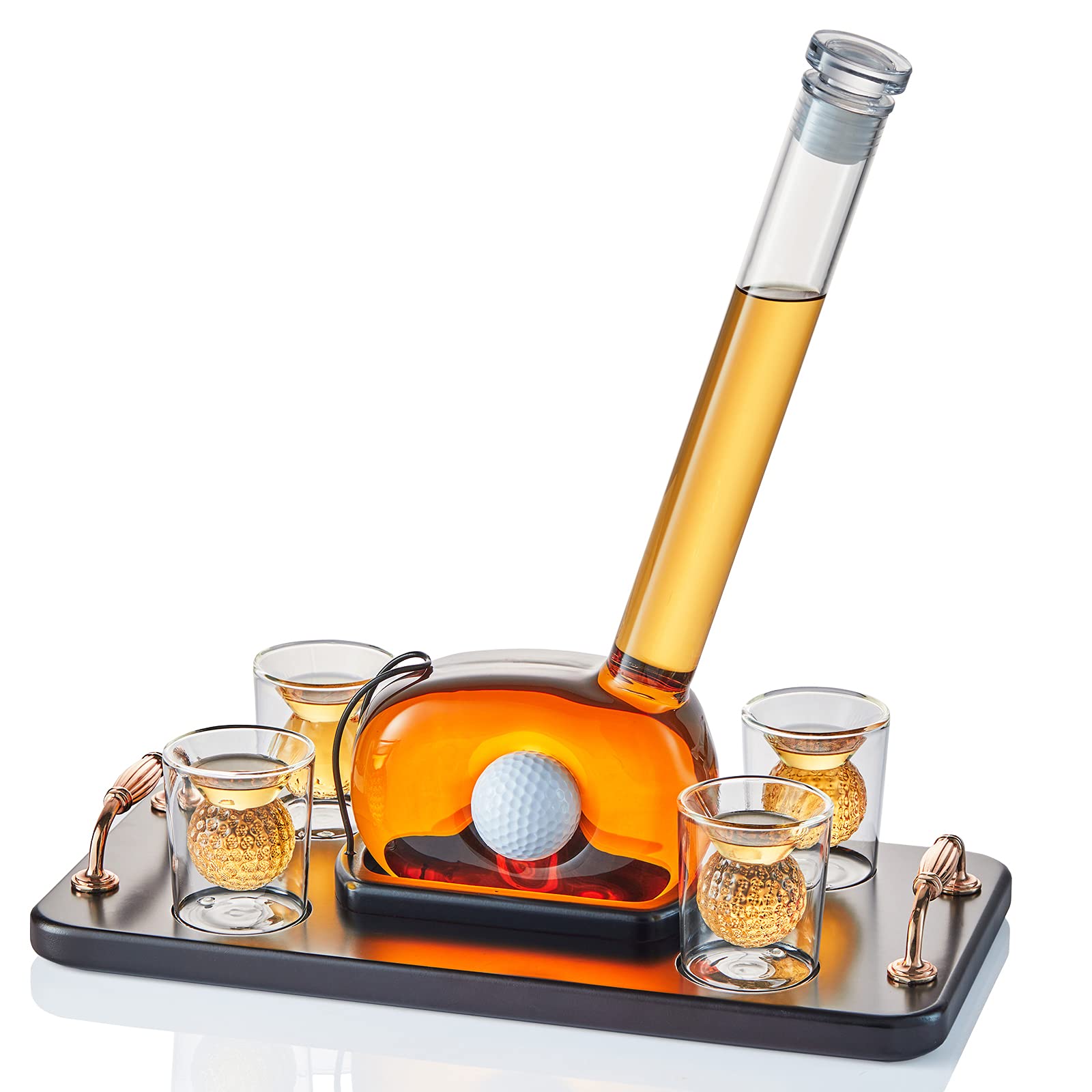 Premium Golf Whiskey Decanter Set with 4 Golf Ball Shot Glasses - 750ml Glass Liquor Dispenser for Bourbon, Scotch, Vodka & Tequila - Unique Golf Gifts for Men - Perfect for Father's Day, Birthday & Golf-Themed Parties