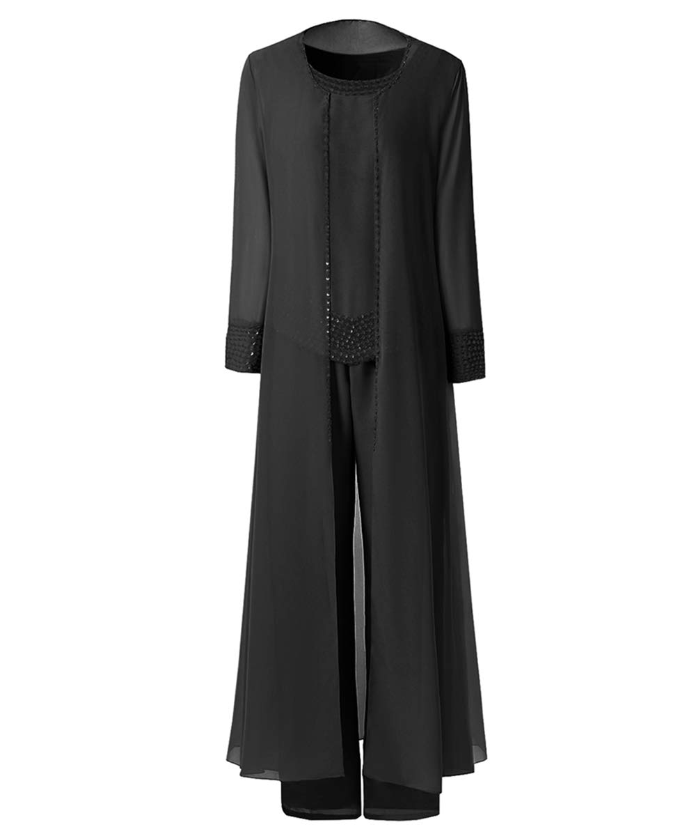 Elegant Beaded Chiffon Women's 3-Piece Jumpsuit Pant Suit with Jacket - Mother of The Bride Dresses for Weddings, Parties & Special Occasions