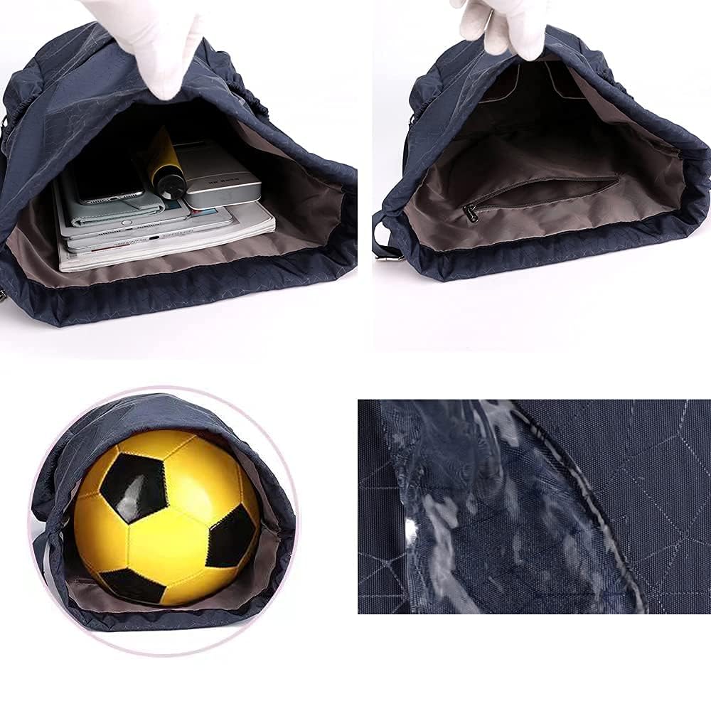 Waterproof Drawstring Backpack with Zipper Pocket - Adjustable Sports Gym Bag for Men & Women - Perfect for Running, Travel, Workout & Outdoor Activities
