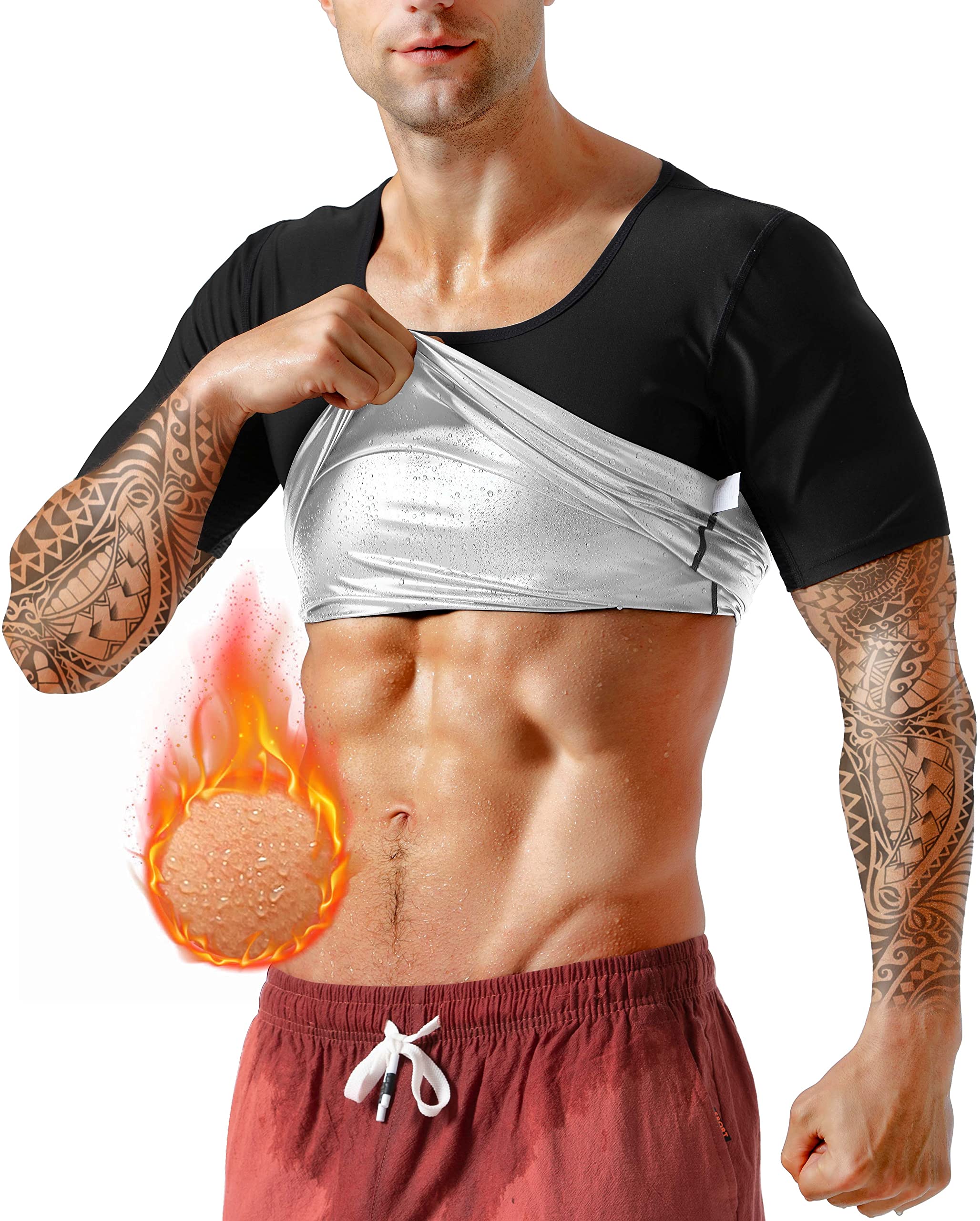 DYUAI Men's Sauna Shirt - Sweat Vest & Heat Trapping Workout Top - Short Sleeve Sauna Suit for Weight Loss & Detox - Ideal for Gym, Running & Fitness Training