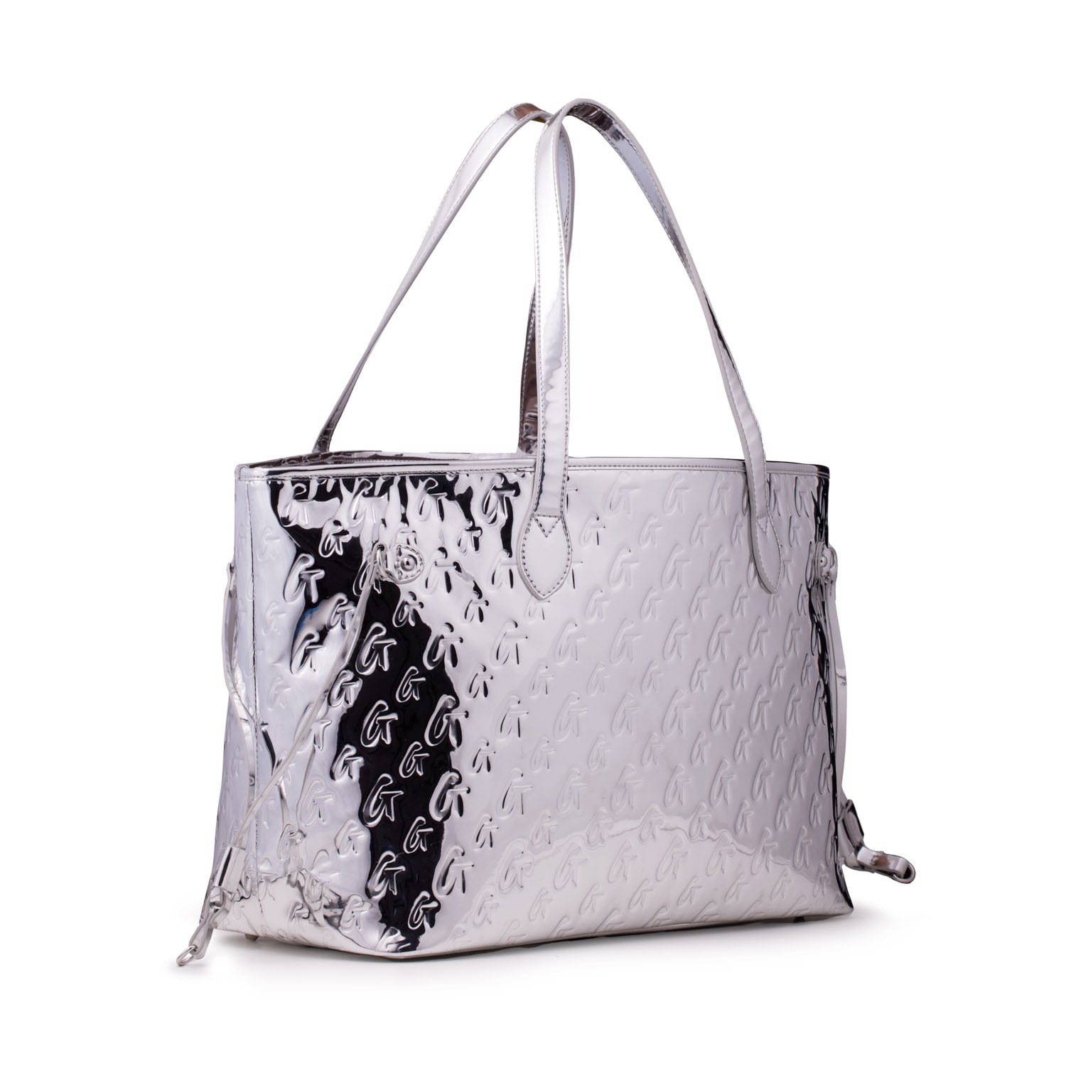 Metallic Monogram Glam Tote Bag - Silver Shiny Designer Handbag for Women | Perfect for Work, Travel & Evening Events