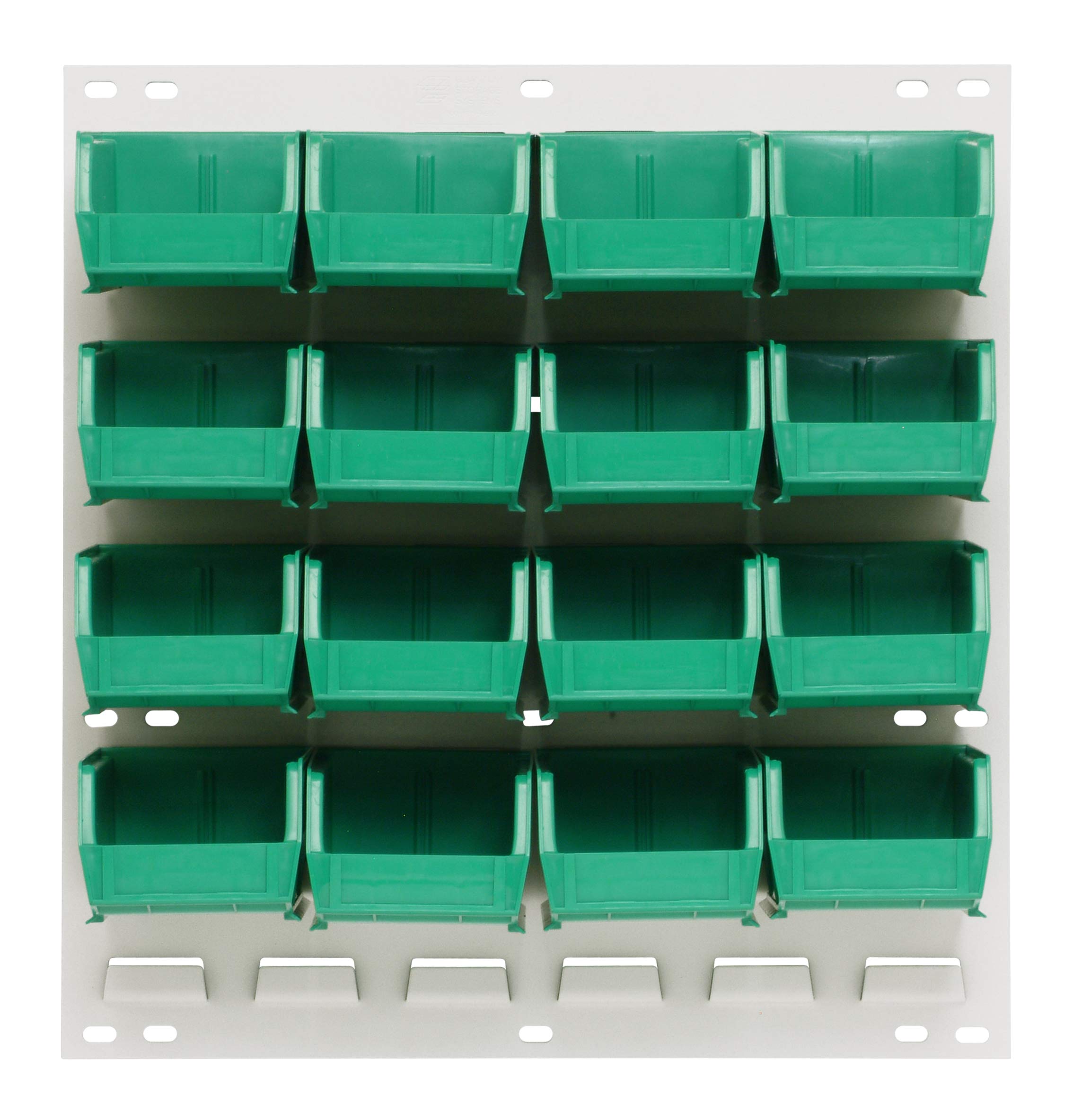 Quantum Storage Systems QLP-1819HC-220-16GN Oyster White Louvered Panel Storage Organizer with 16 Green Bins - 18